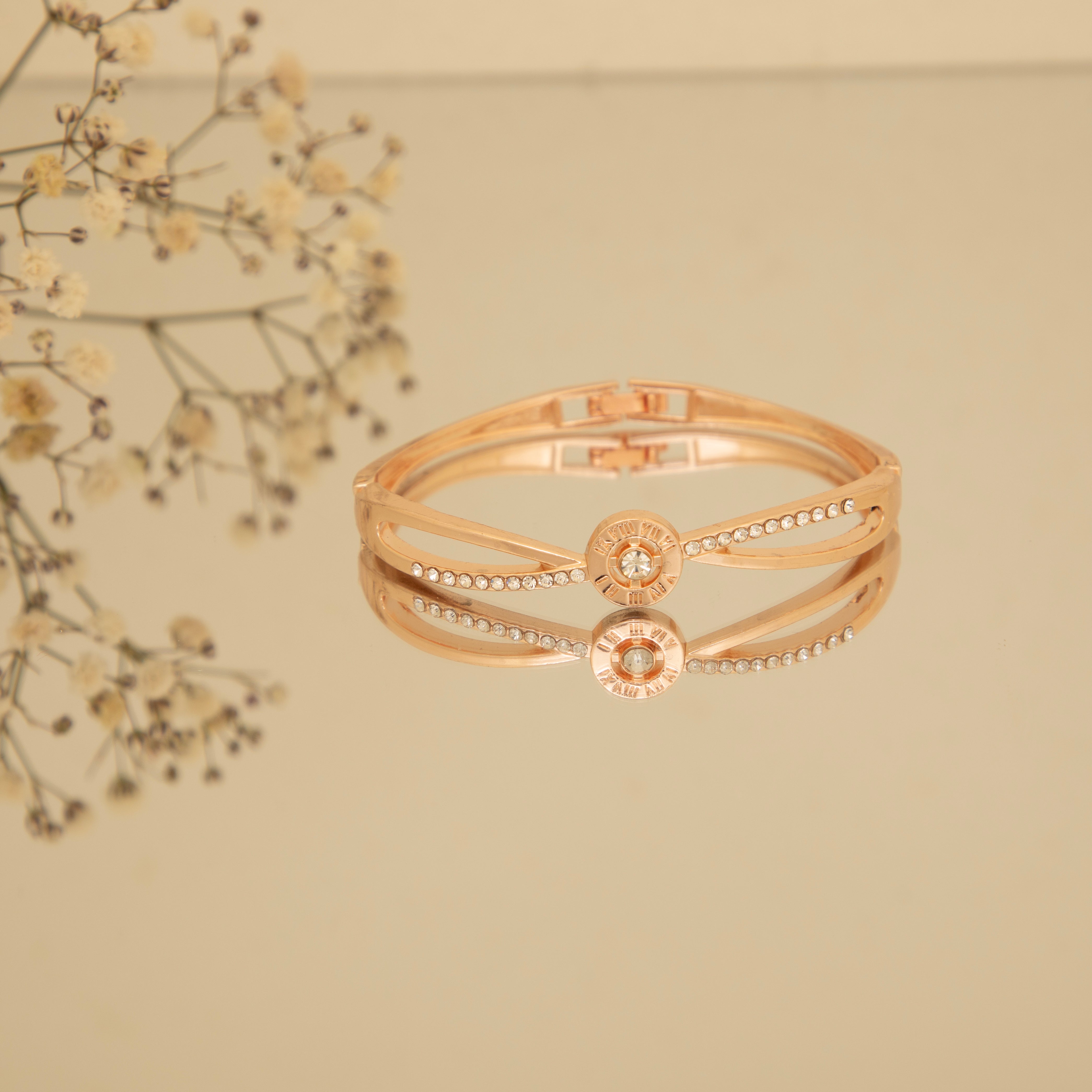 LA FILLE D'OR Rose Gold Colour Bracelet with Crystals, Adjustable. (ROSE GOLD, One Size)