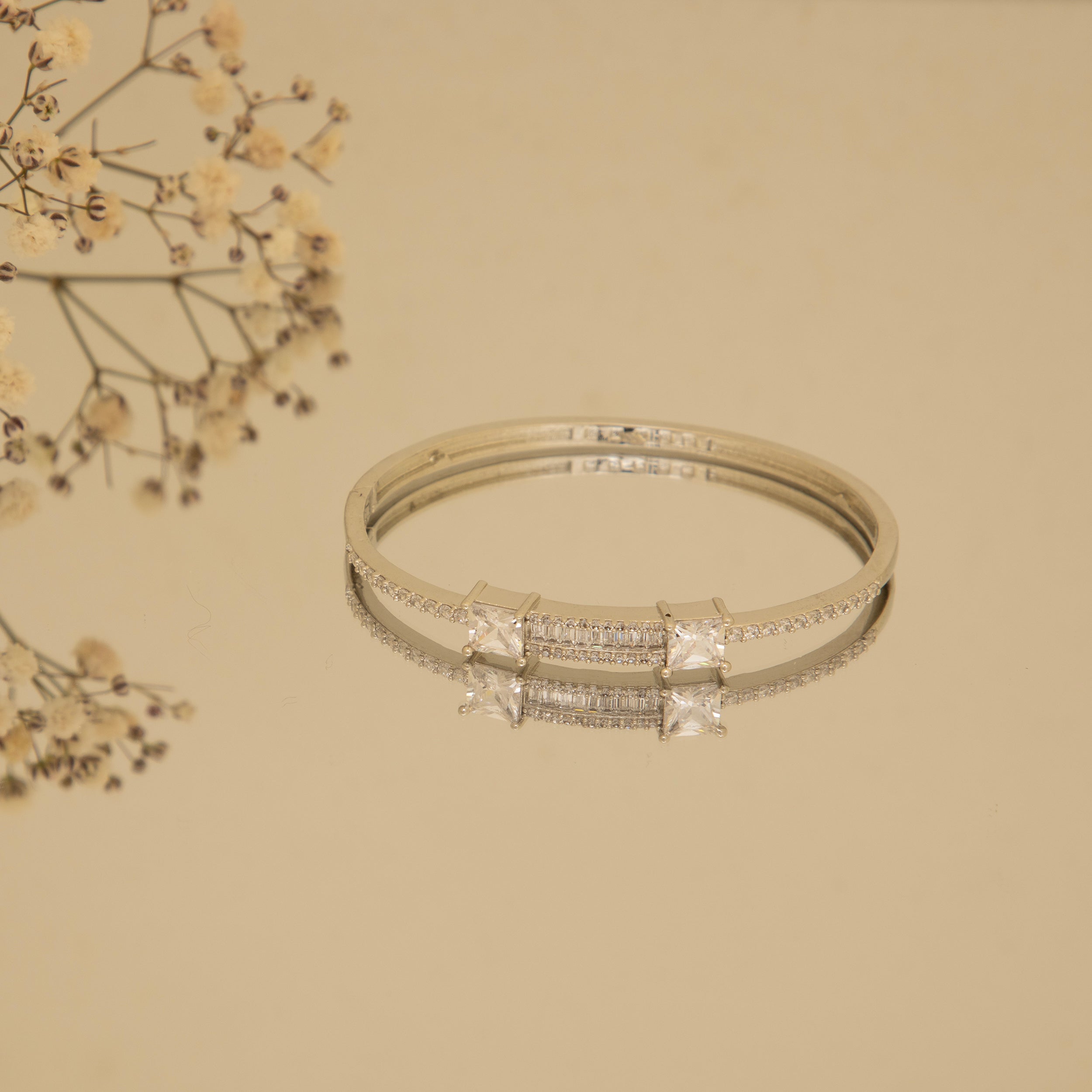 Rose Gold colour Bangle Bracelet with Cubic Zirconia Stones