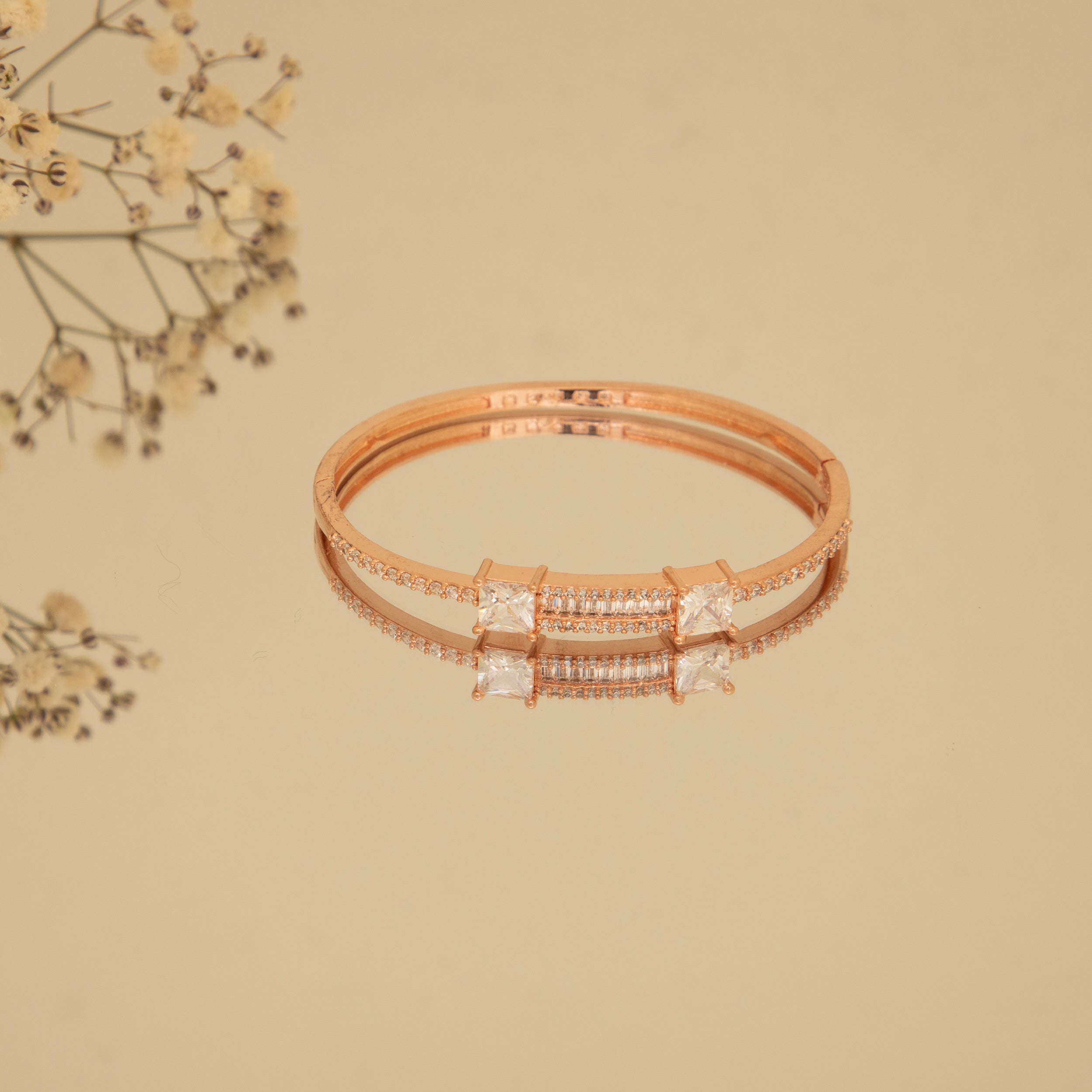 Rose Gold colour Bangle Bracelet with Cubic Zirconia Stones