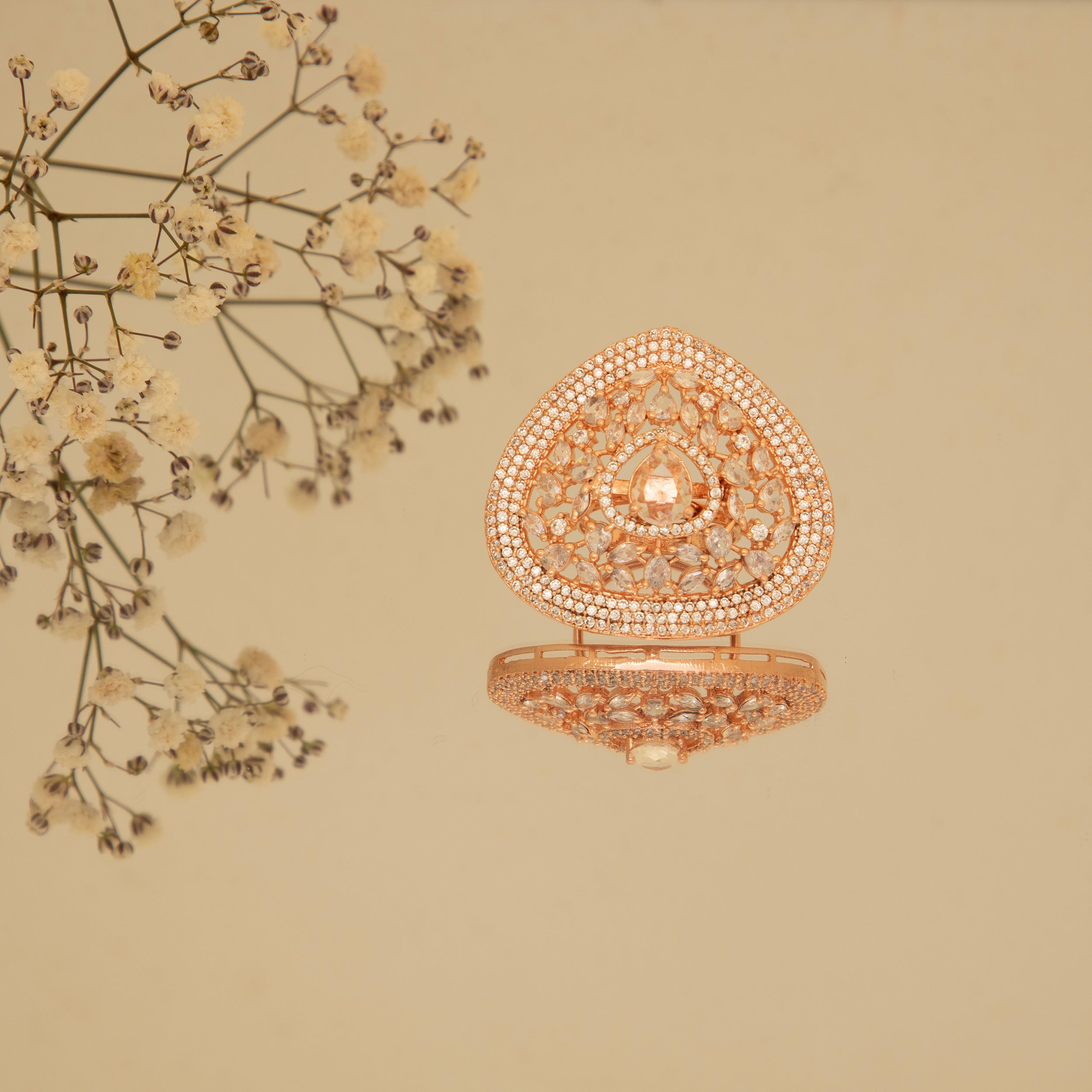 LA FILLE D'OR Rose Gold Plated American Diamond Ring.