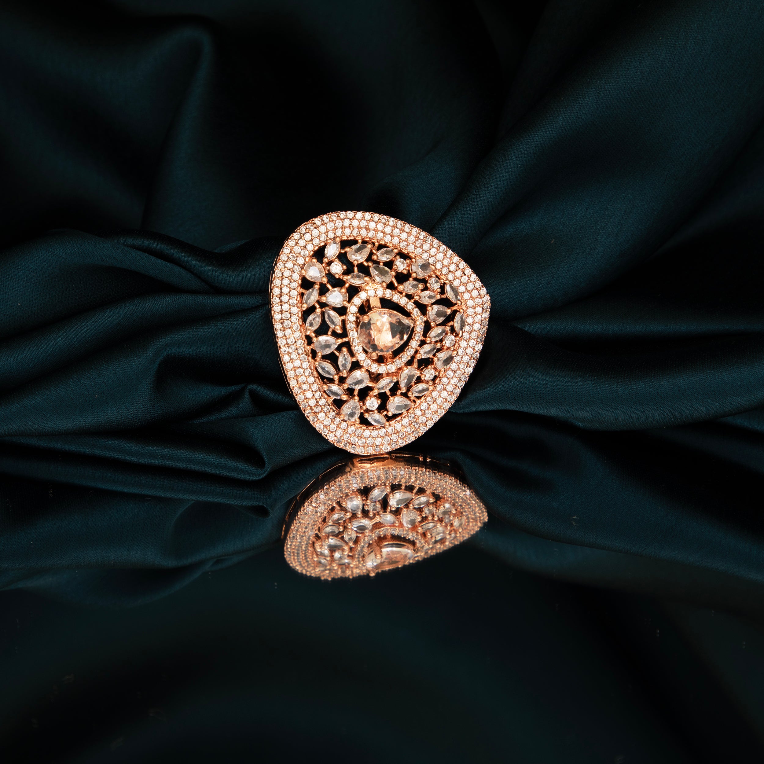 LA FILLE D'OR Rose Gold Plated American Diamond Ring.