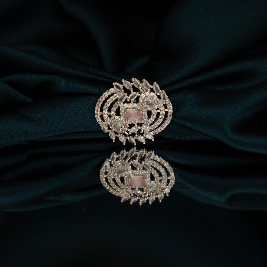 LA FILLE D'OR Vintage Style Sapphire and American Diamond Rings (SILVER PINK STONE, ADJUSTABLE)