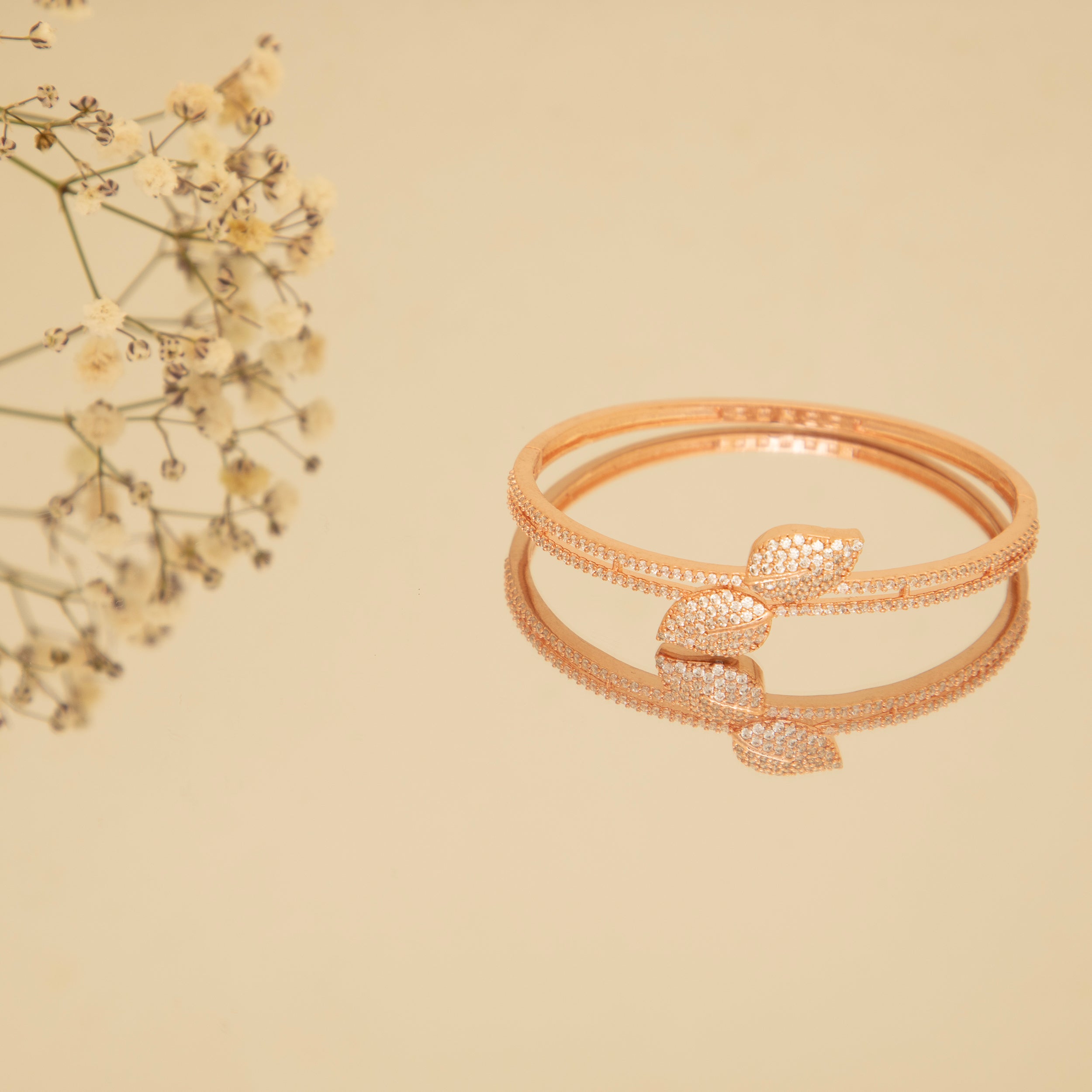 Rose Gold Colour American Diamond Accent Bow Bangle Bracelet