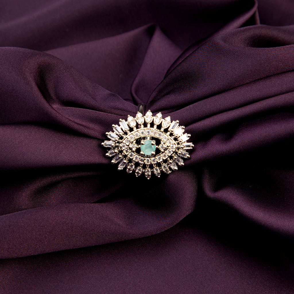 LA FILLE D'OR Vintage Style Marquise Cut Aquamarine and american Diamond Cocktail Ring