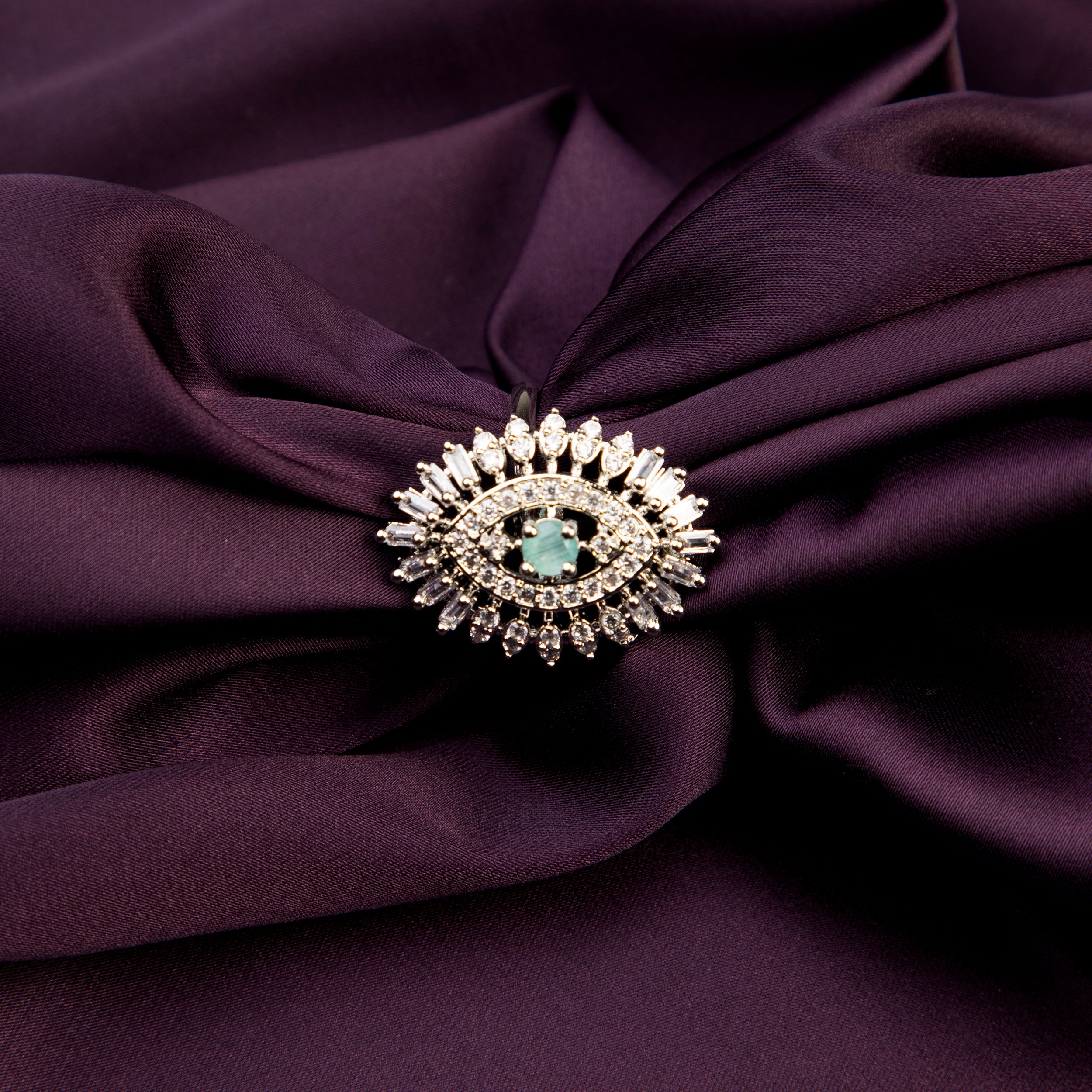 LA FILLE D'OR Vintage Style Marquise Cut Aquamarine and american Diamond Cocktail Ring