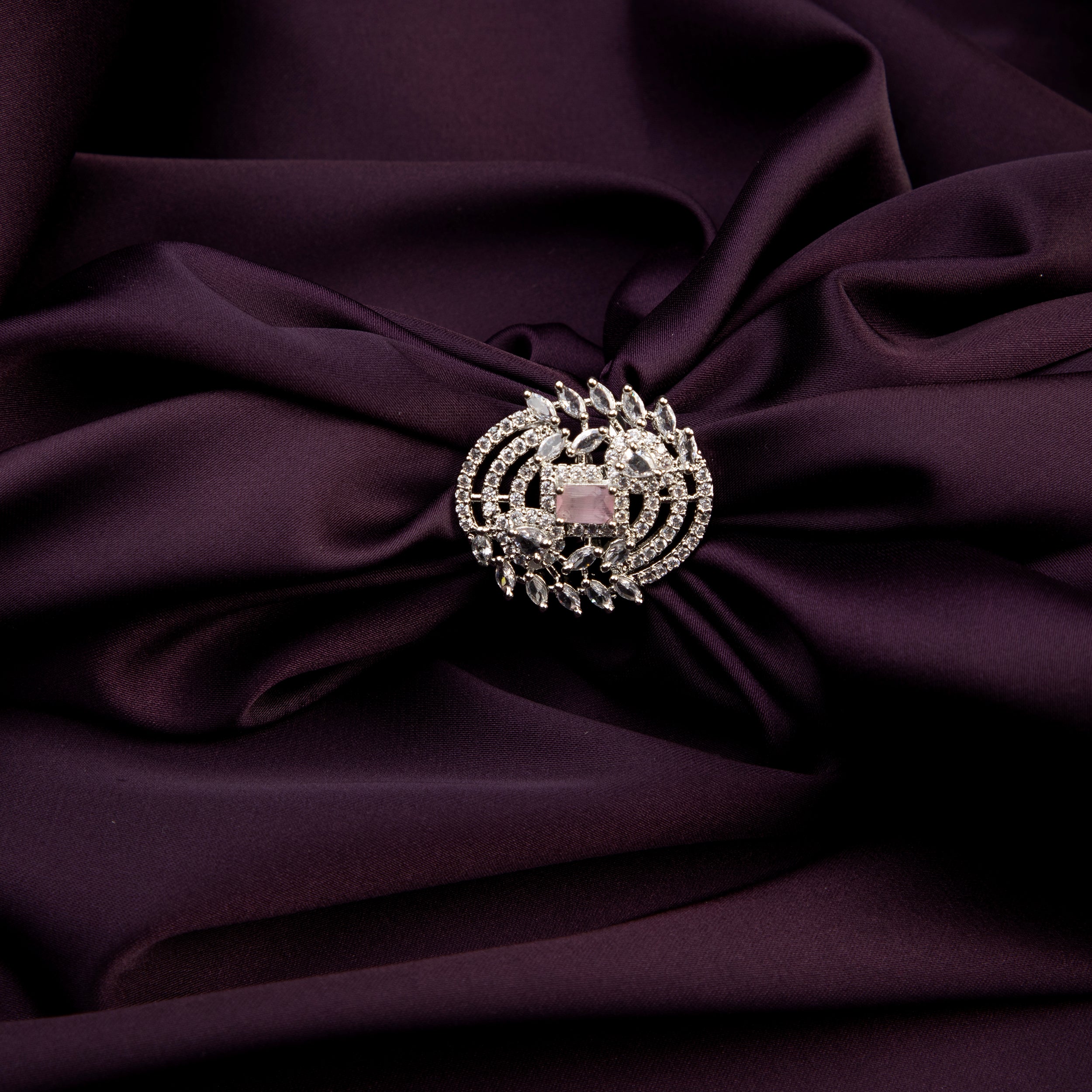 LA FILLE D'OR Vintage Style Sapphire and American Diamond Rings (SILVER PINK STONE, ADJUSTABLE)