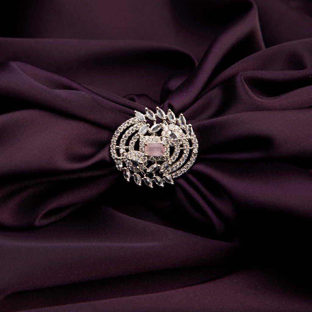 LA FILLE D'OR Vintage Style Sapphire and American Diamond Rings (SILVER PINK STONE, ADJUSTABLE)