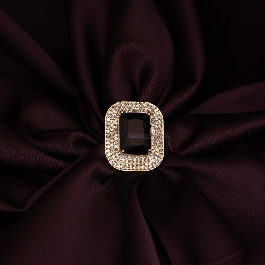 Emerald Cut Gemstone Ring,American Diamond (ROYAL BLUE, ADJUSTABLE)