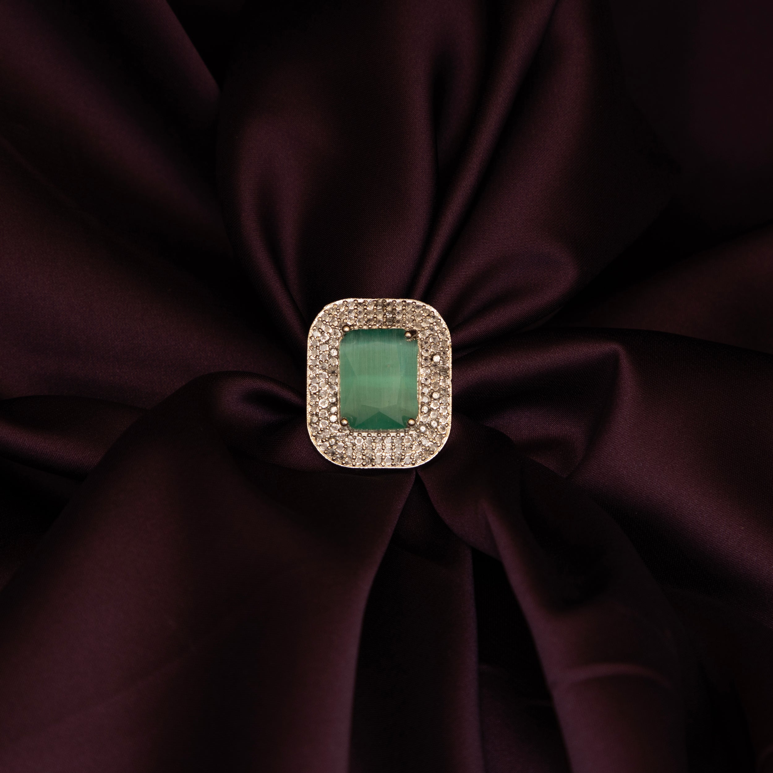 Emerald Cut Gemstone Ring,American Diamond (aquamarine, ADJUSTABLE)