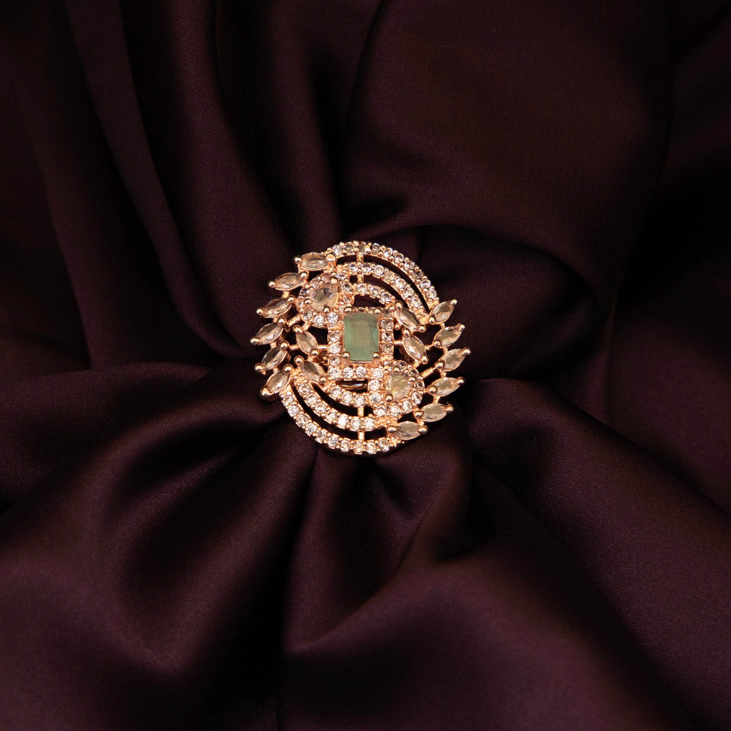 LA FILLE D'OR Vintage Style Sapphire and American Diamond Rings (ROSE GOLD AQUAMARINE, ADJUSTABLE)