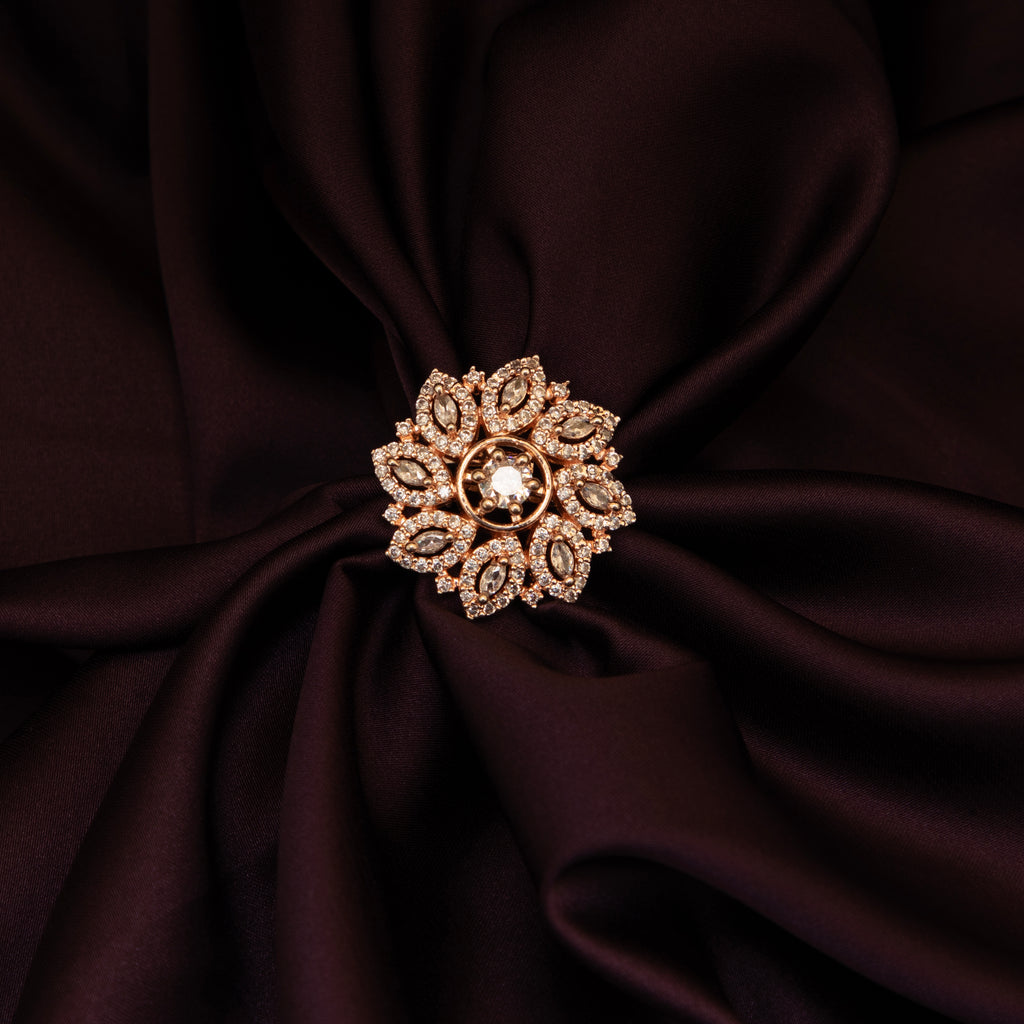 LA FILLE D'OR Rose Gold Plated Cubic Zirconia Floral Ring.