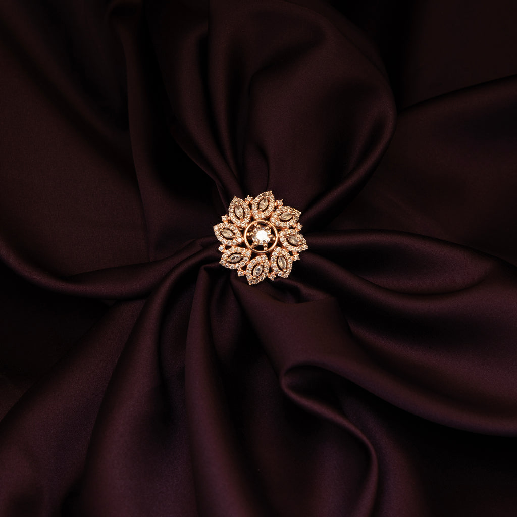 LA FILLE D'OR Rose Gold Plated Cubic Zirconia Floral Ring.