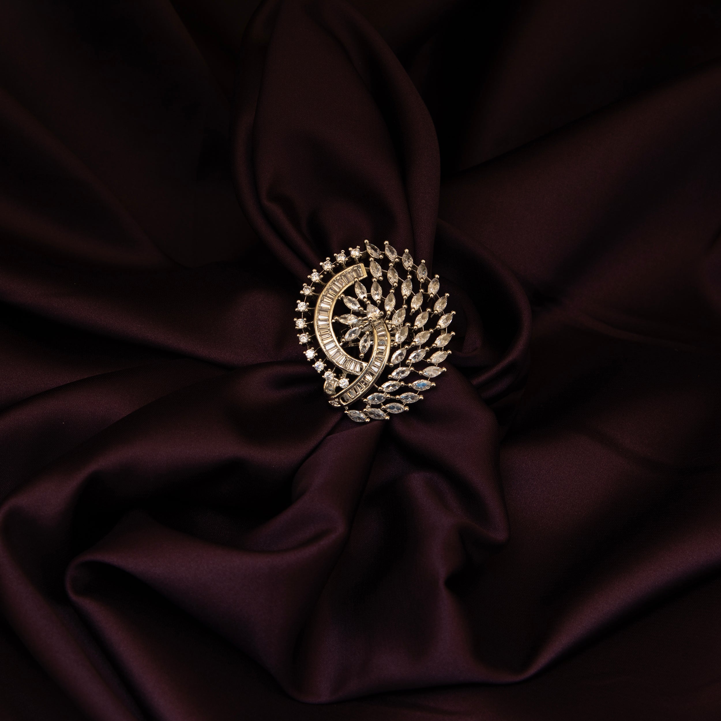 Elegant American Diamond ring, Floral Design with Marquise and Round Crystals