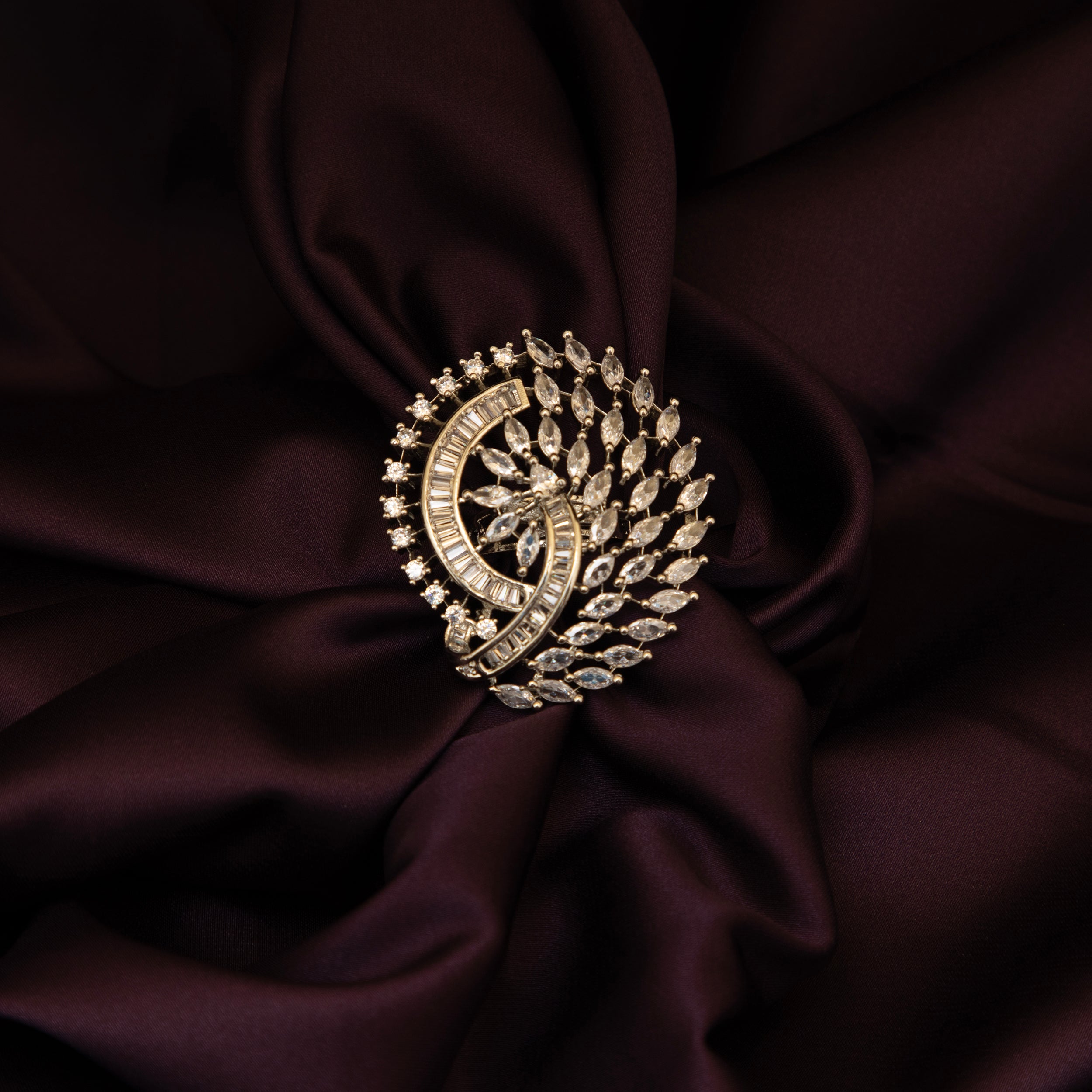 Elegant American Diamond ring, Floral Design with Marquise and Round Crystals