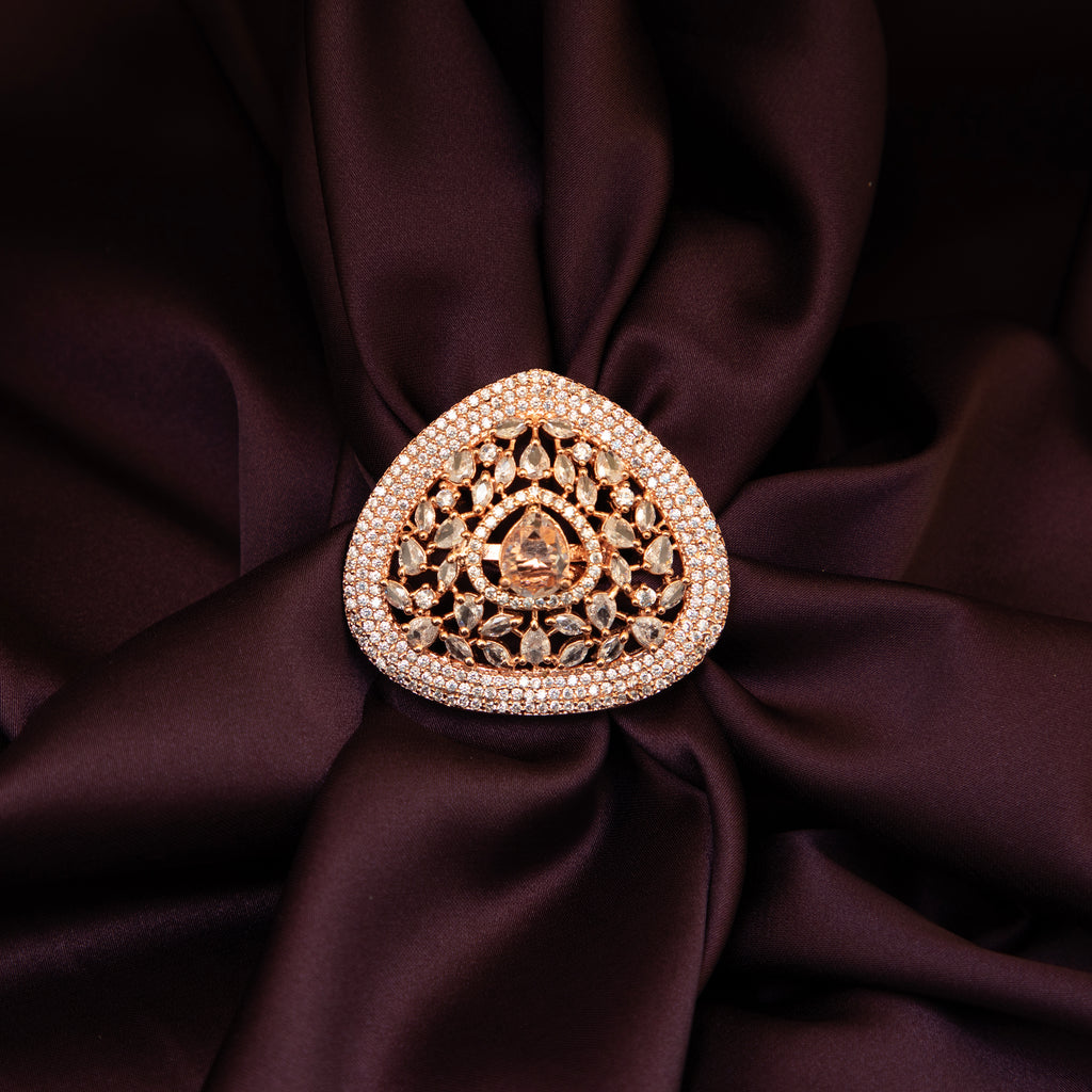 LA FILLE D'OR Rose Gold Plated American Diamond Ring.