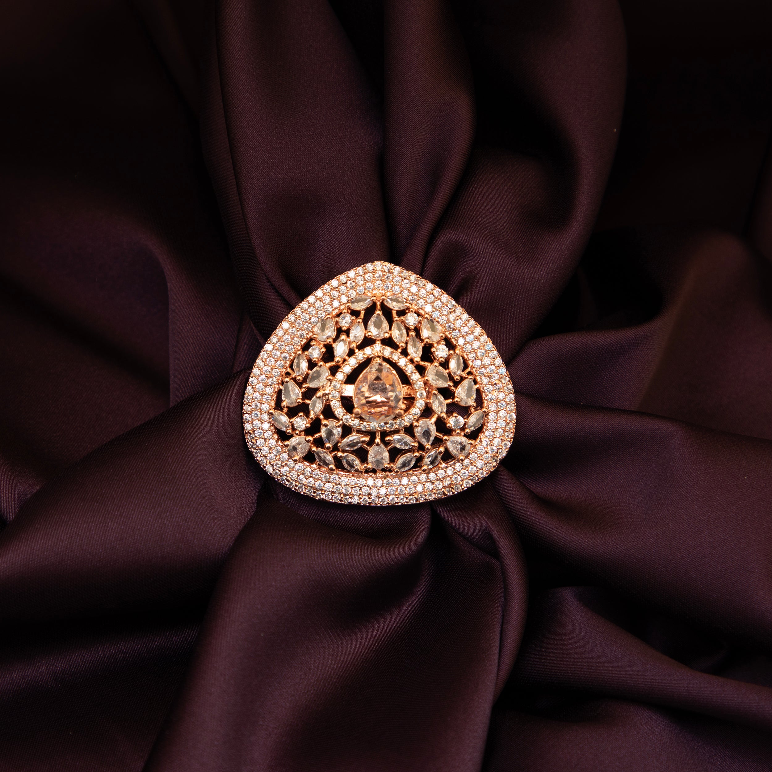 LA FILLE D'OR Rose Gold Plated American Diamond Ring.