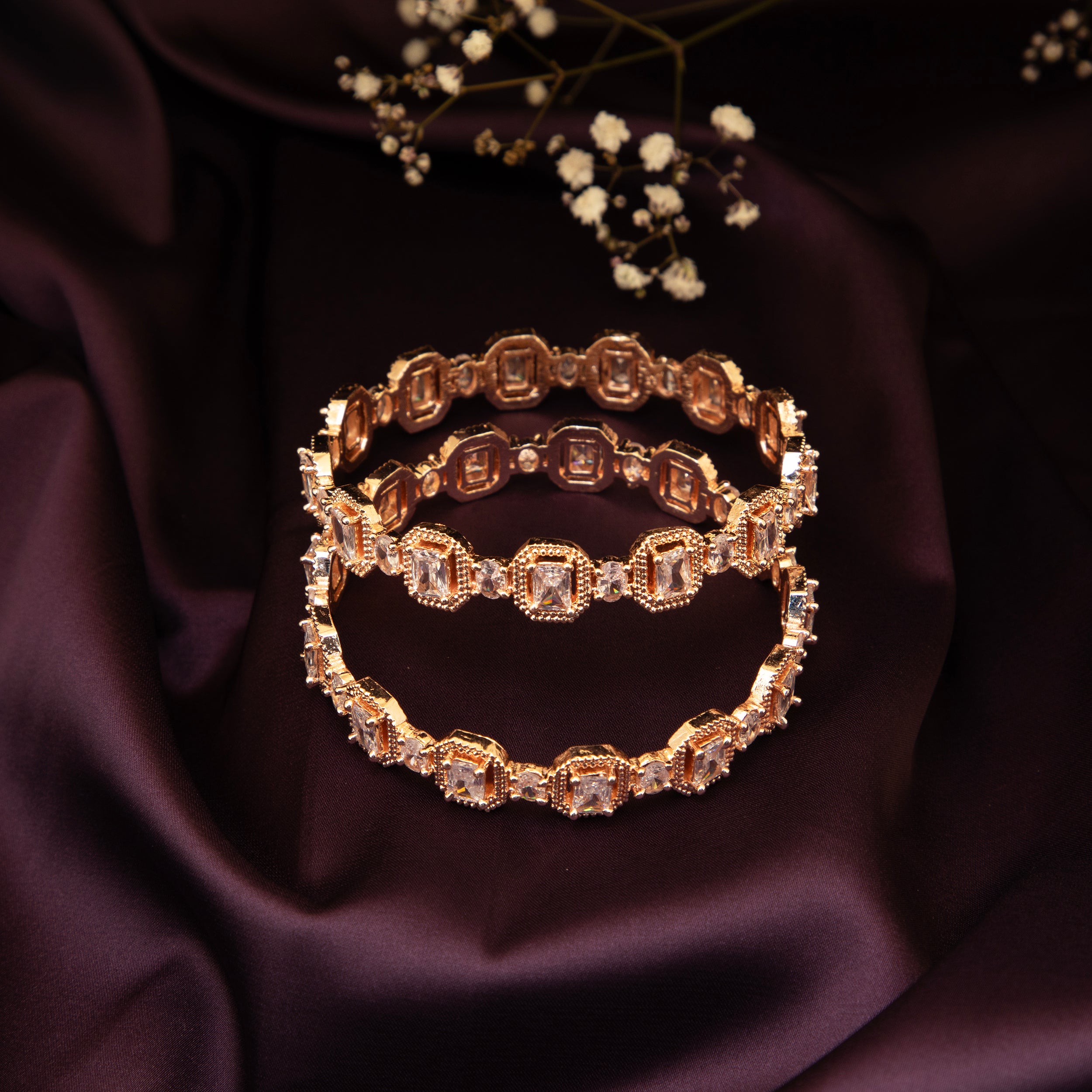 Crystal Studded Rose Gold Tonned Bangles, Set 0f 2