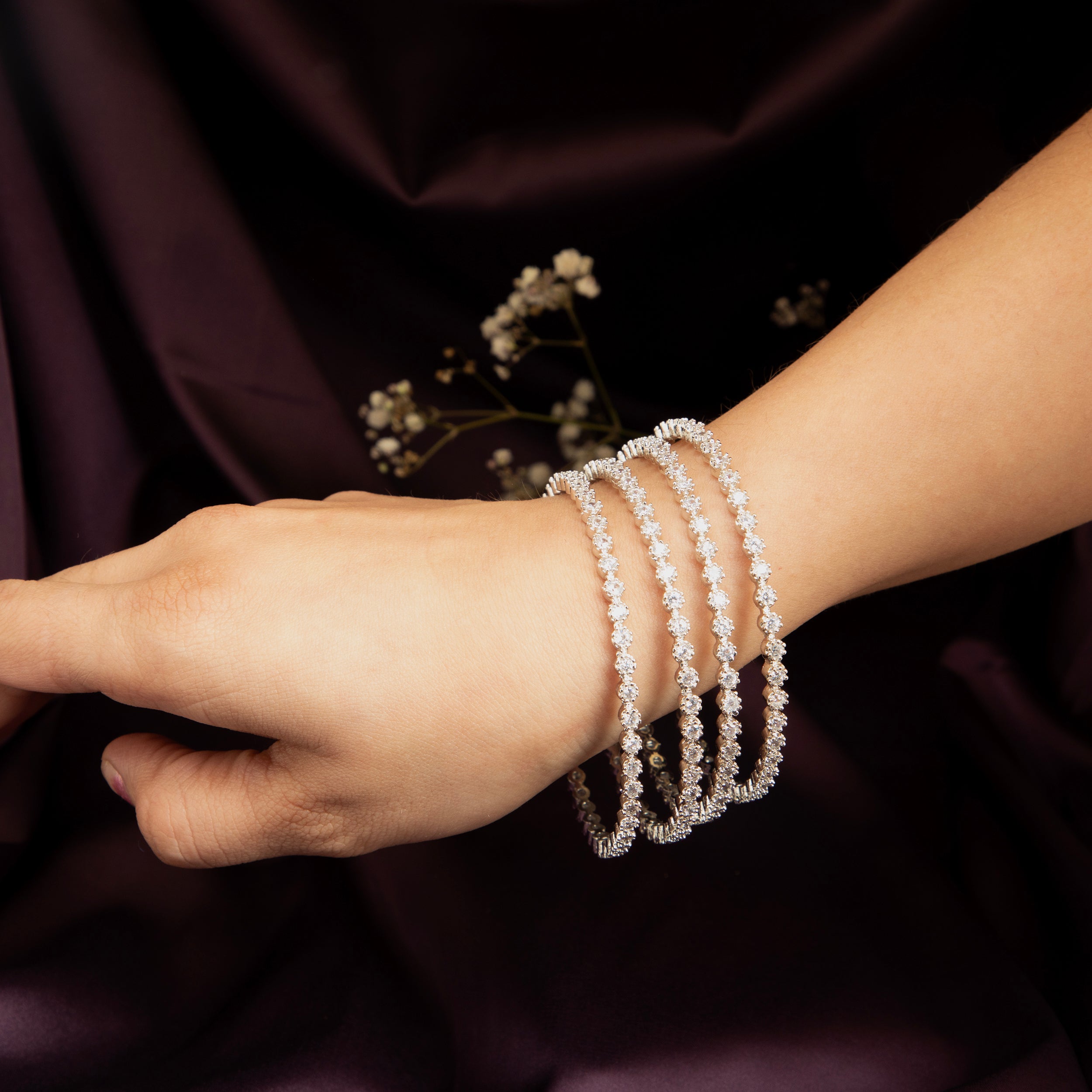 Crystal Rhinestone Bangles Set of 4 , Wedding Jewellery