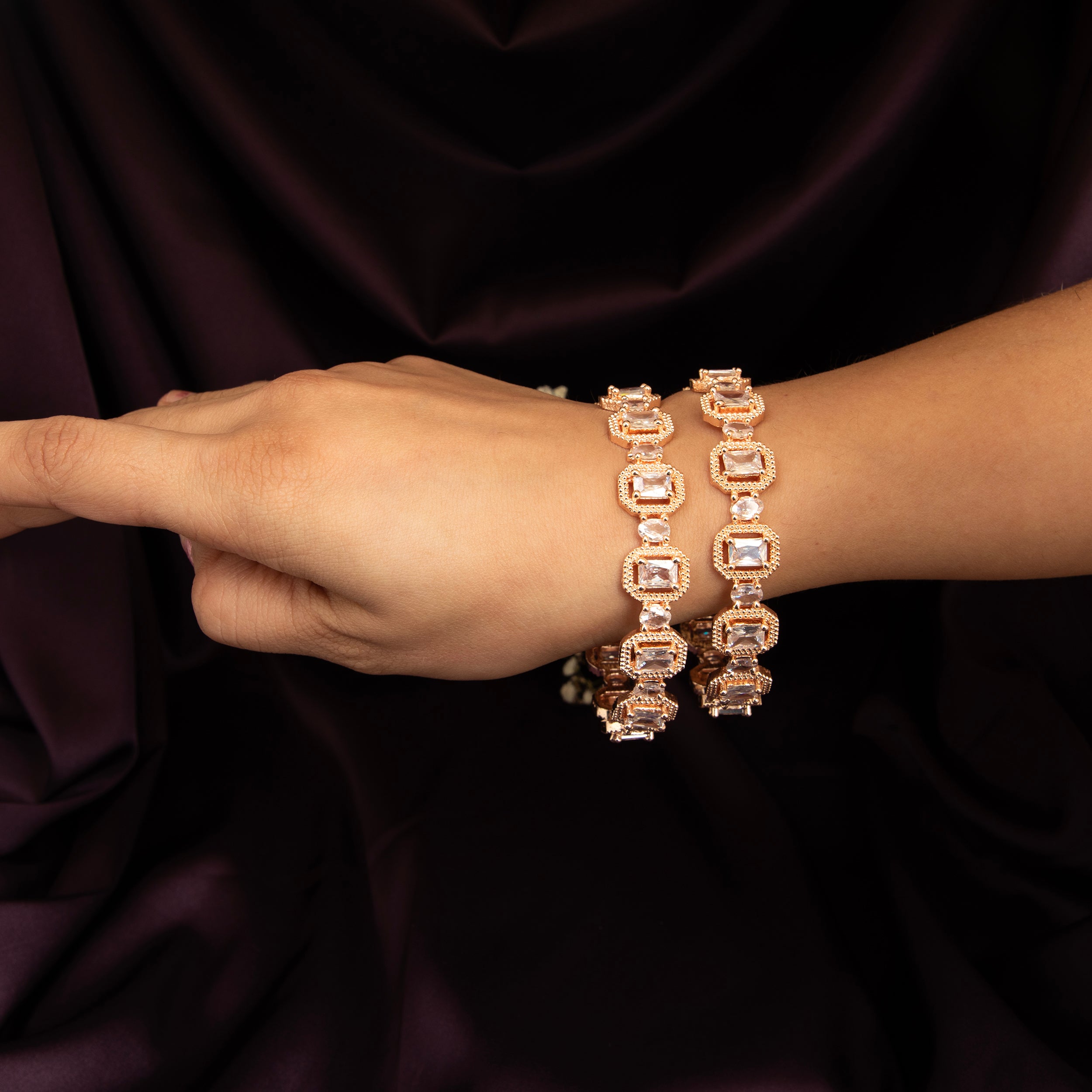 Crystal Studded Rose Gold Tonned Bangles, Set 0f 2