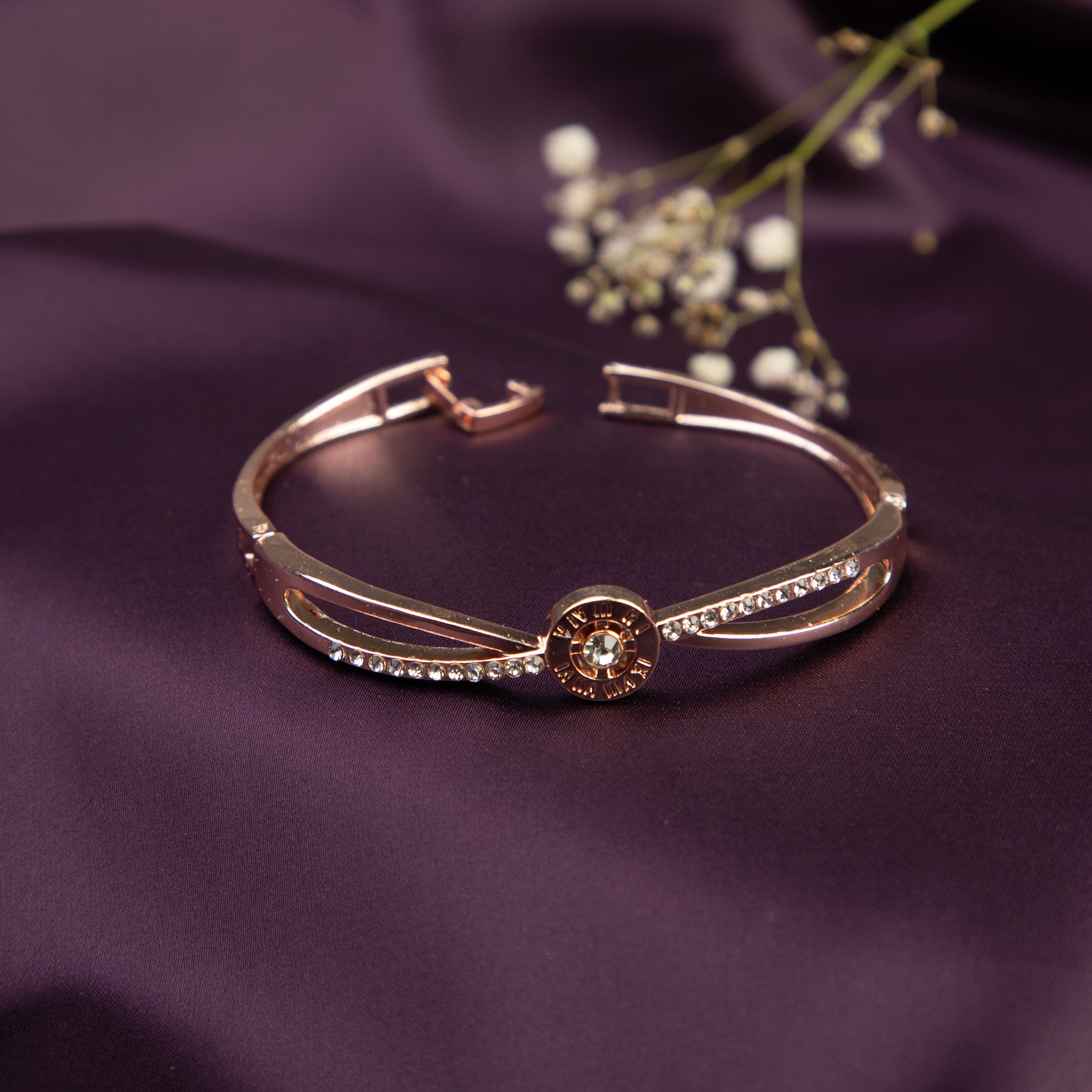 LA FILLE D'OR Rose Gold Colour Bracelet with Crystals, Adjustable. (ROSE GOLD, One Size)