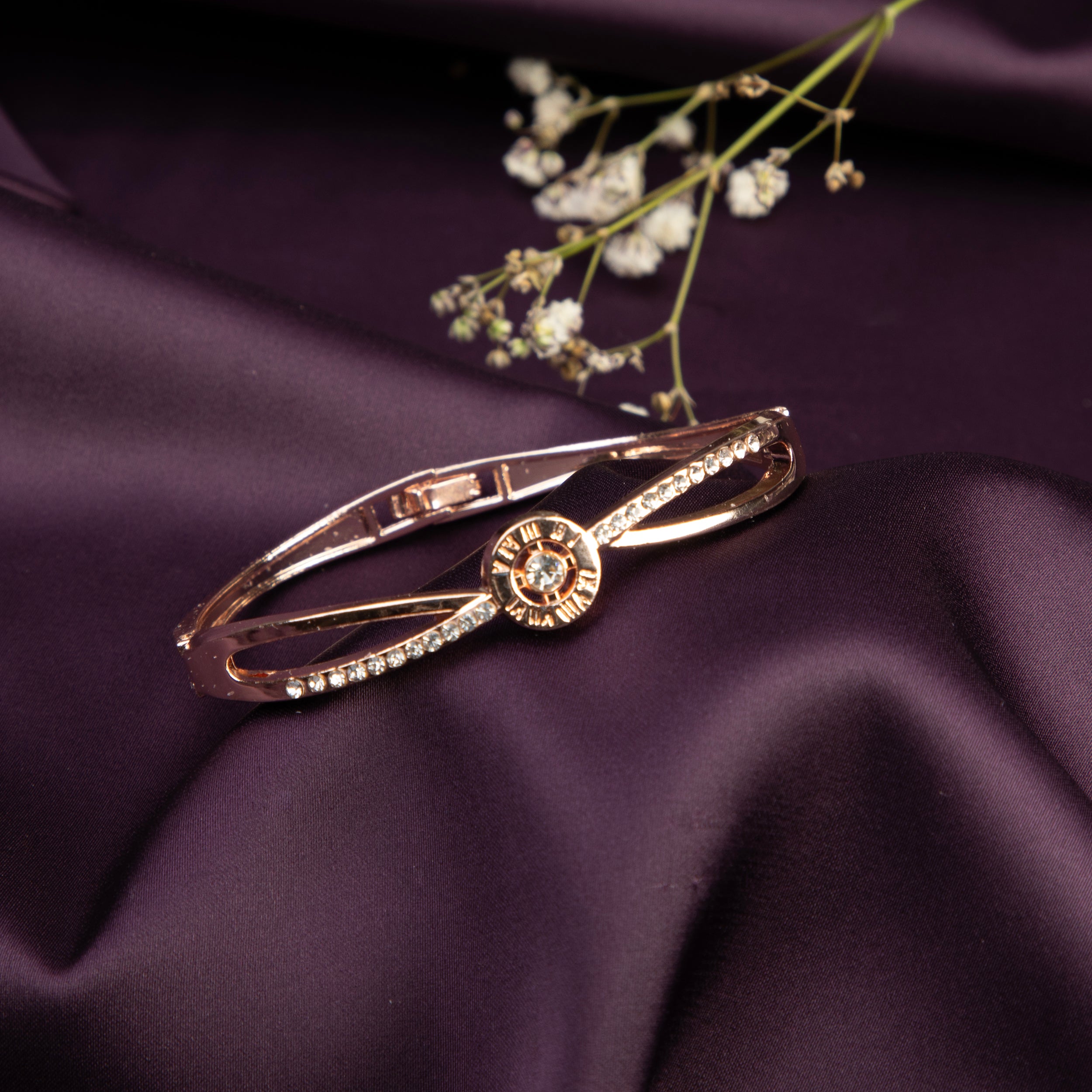 LA FILLE D'OR Rose Gold Colour Bracelet with Crystals, Adjustable. (ROSE GOLD, One Size)
