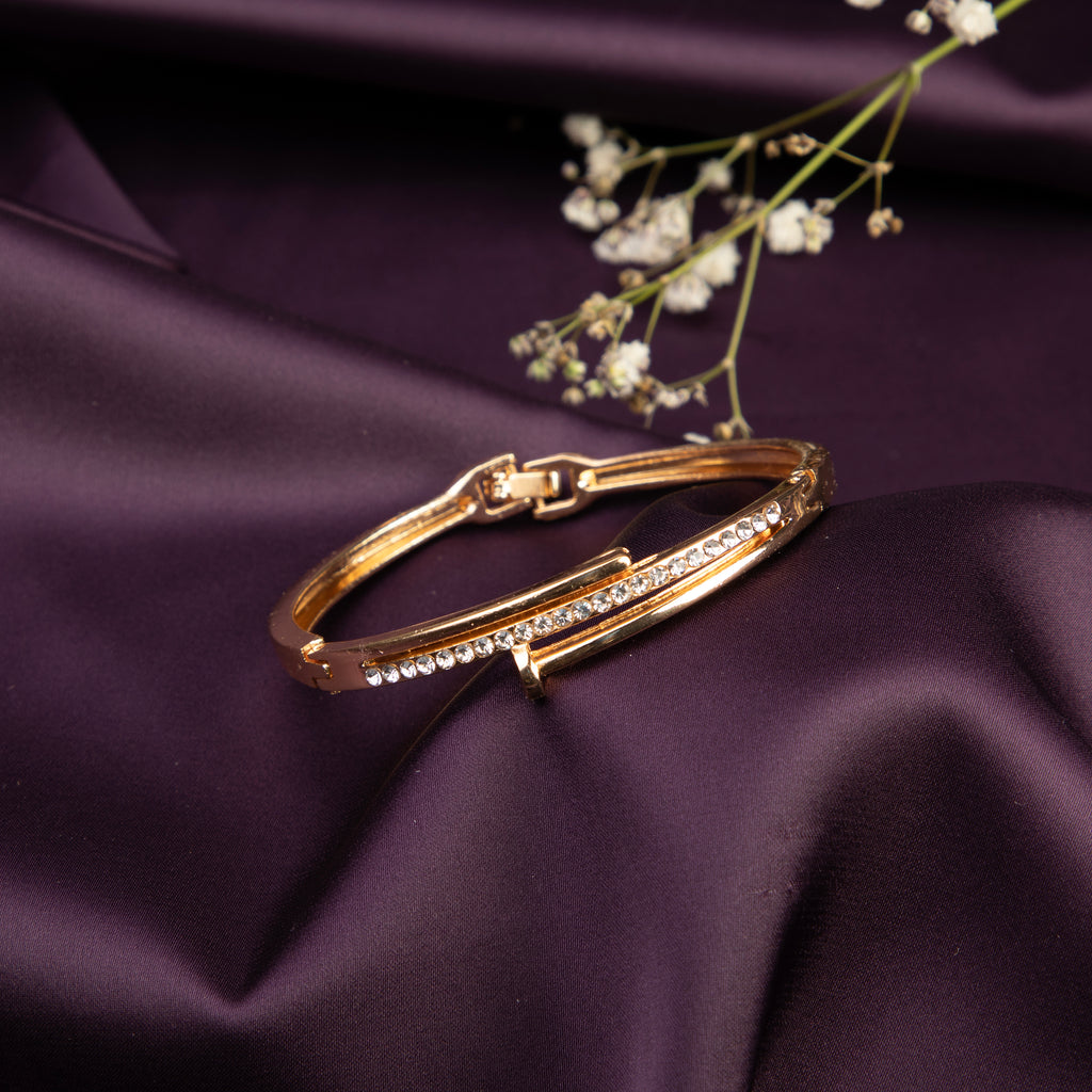 LA FILLE D'OR Crystal Rhinestone Bangle Bracelet,Golden Toned, Hinged Clasp Design (GOLD, One Size)