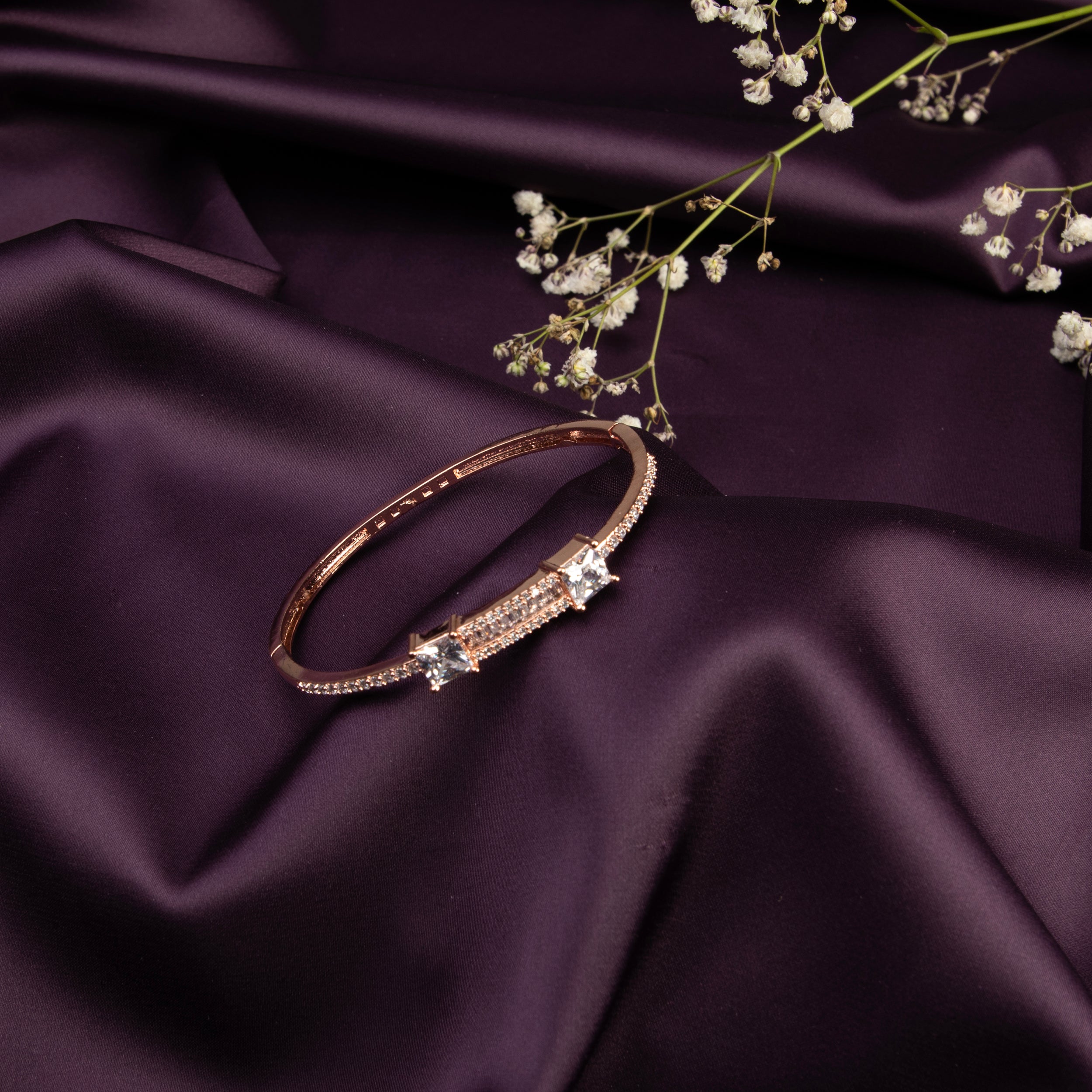 Rose Gold colour Bangle Bracelet with Cubic Zirconia Stones