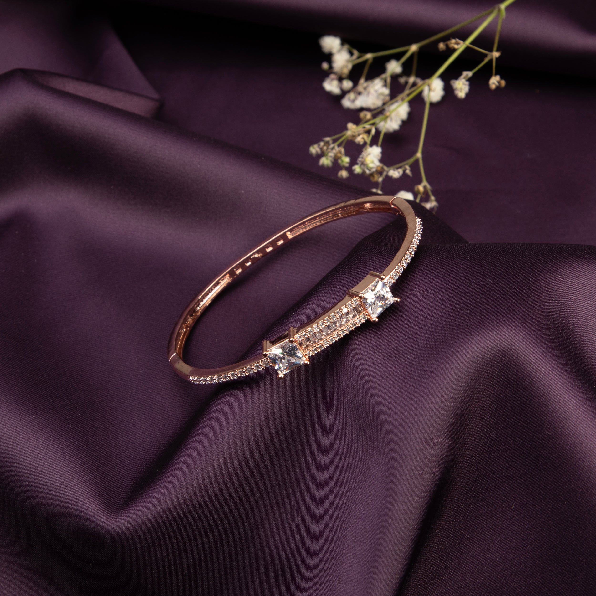 Rose Gold colour Bangle Bracelet with Cubic Zirconia Stones