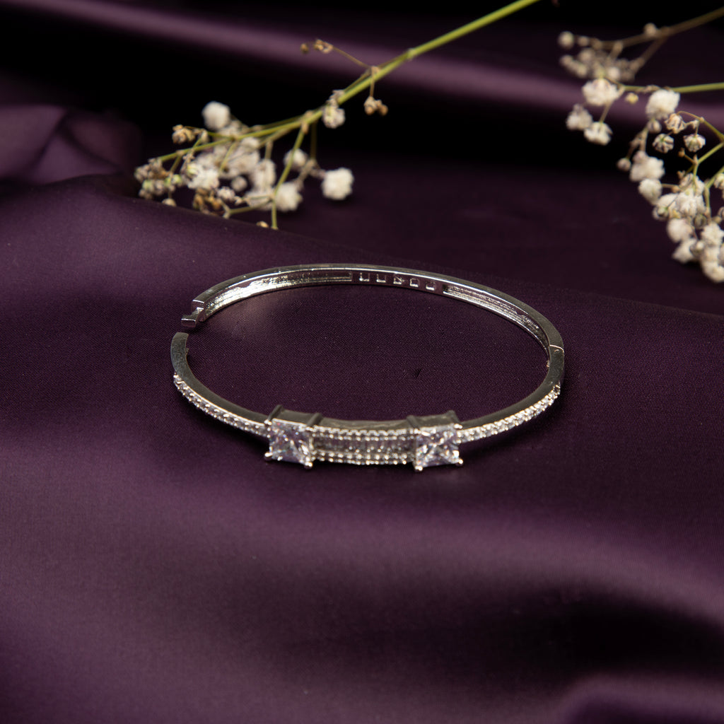 Rose Gold colour Bangle Bracelet with Cubic Zirconia Stones
