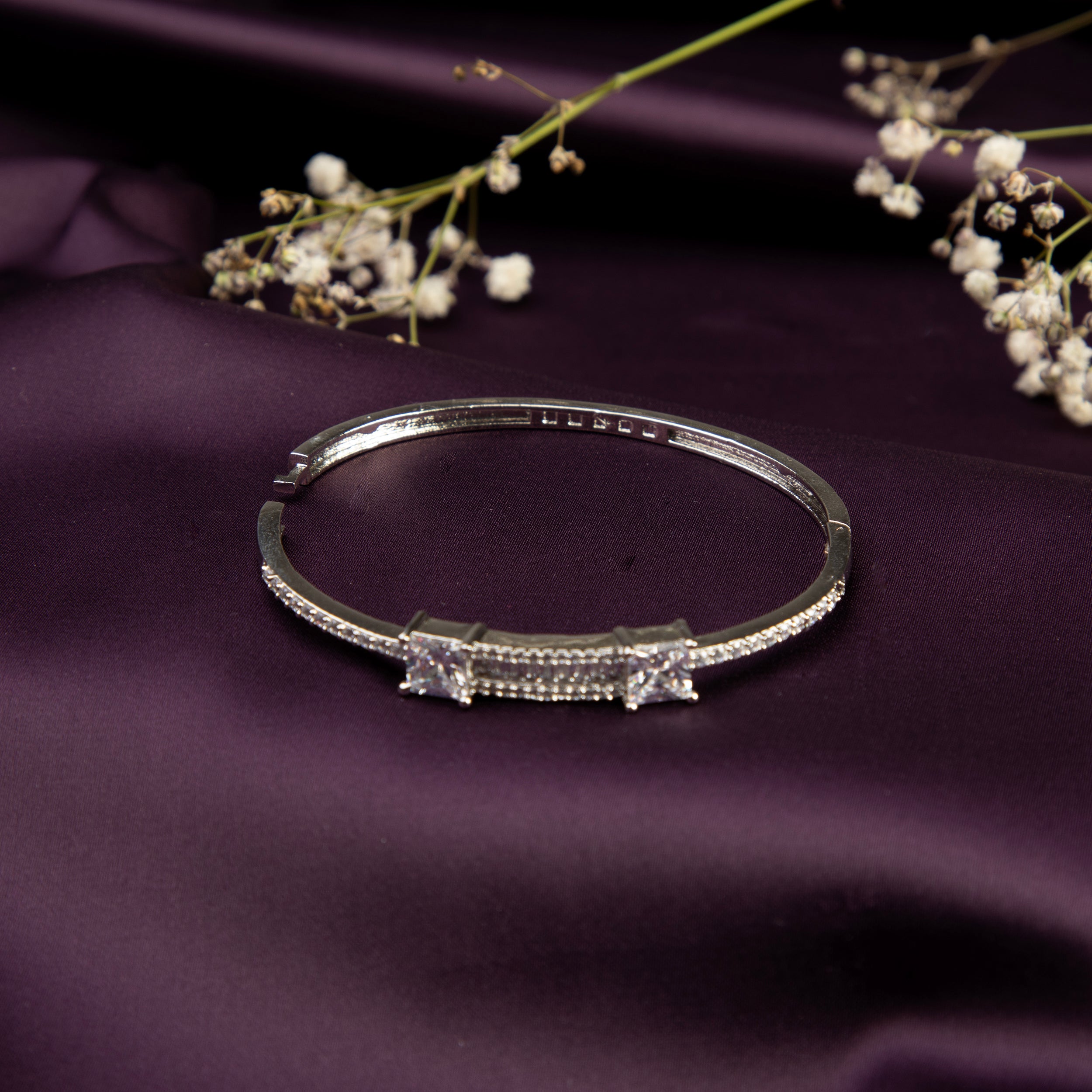 Rose Gold colour Bangle Bracelet with Cubic Zirconia Stones