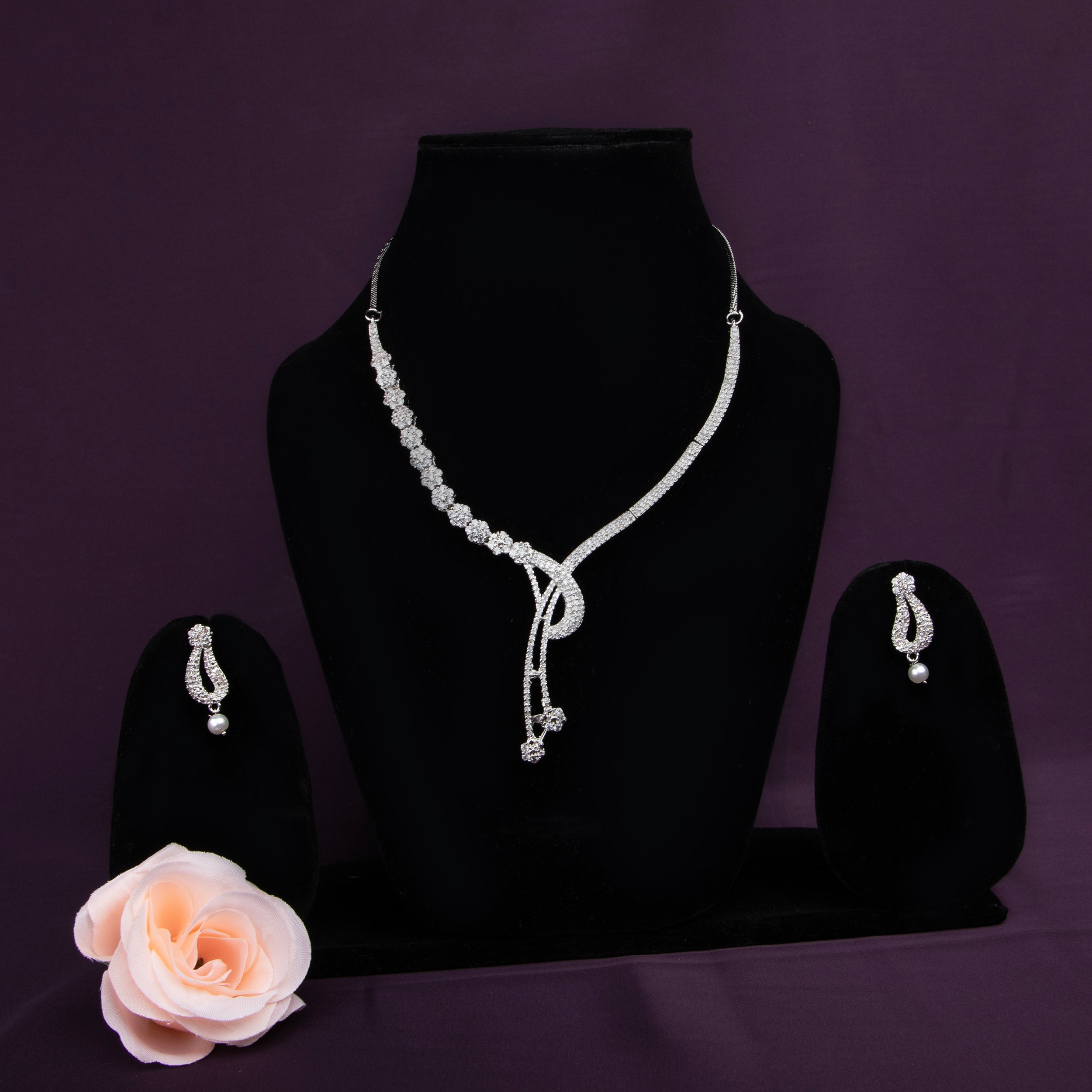 Sparkling Crystal Necklace Set with Matching Earrings.