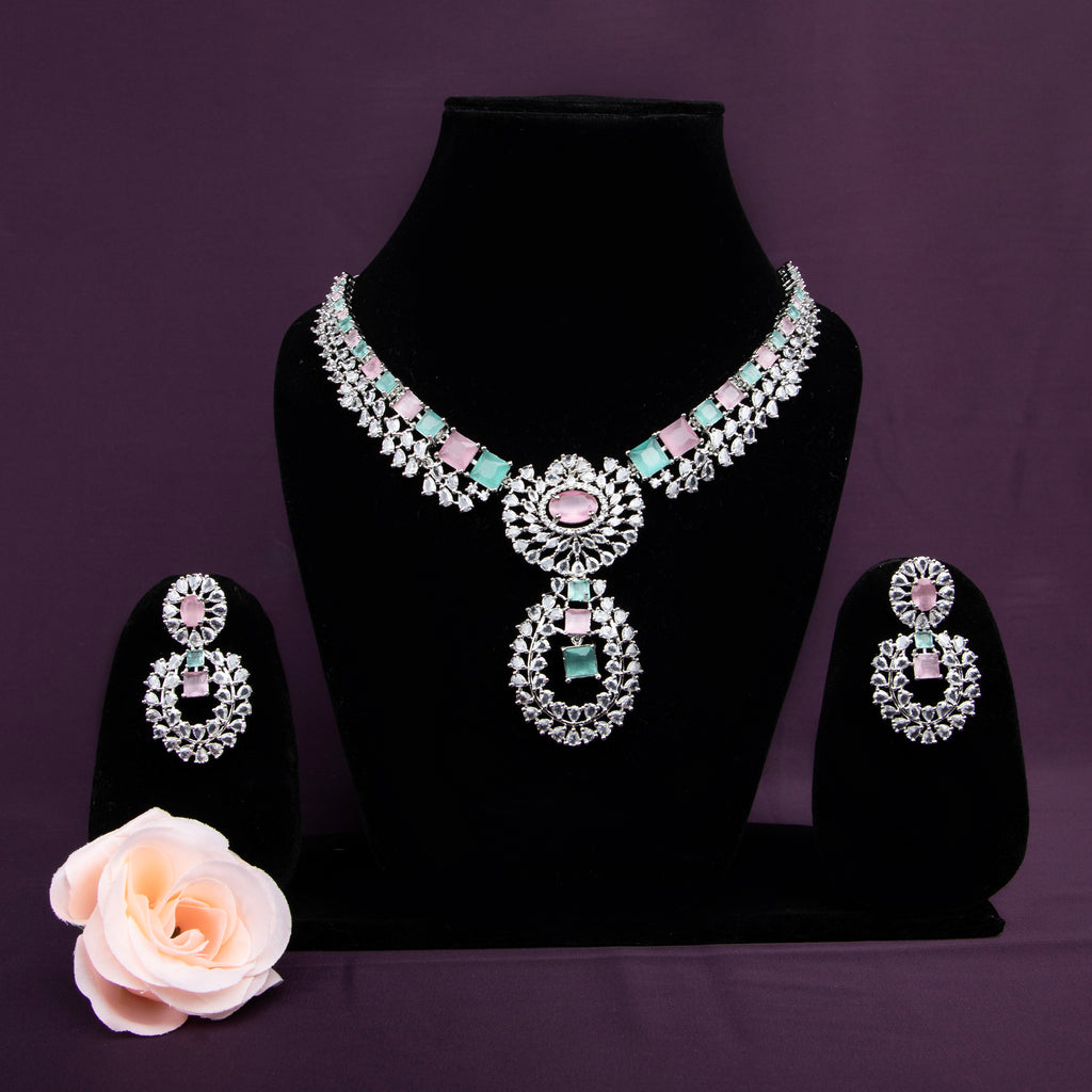 LA FILLE D'OR Cubic Zirconia Necklace and Earrings Set