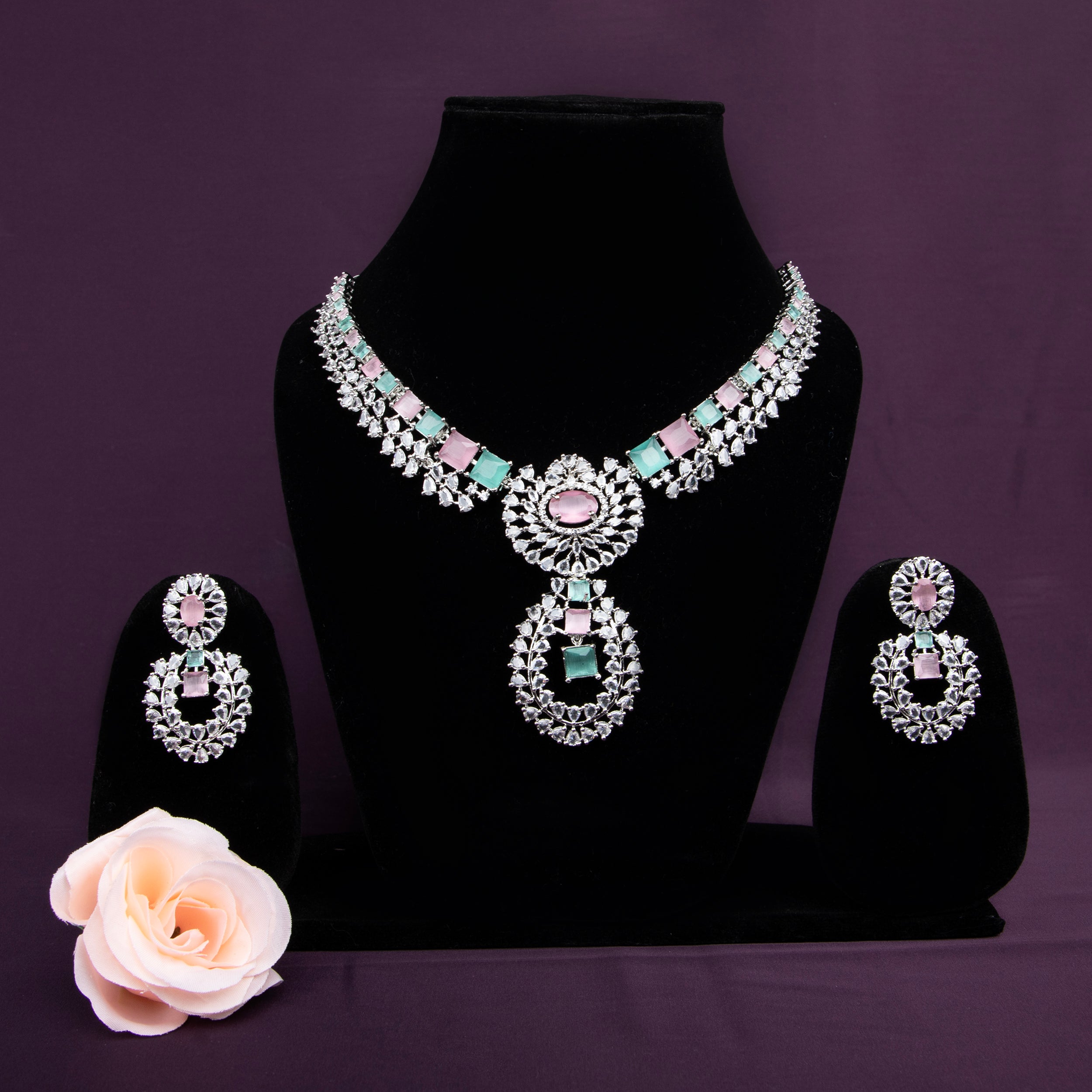 LA FILLE D'OR Cubic Zirconia Necklace and Earrings Set