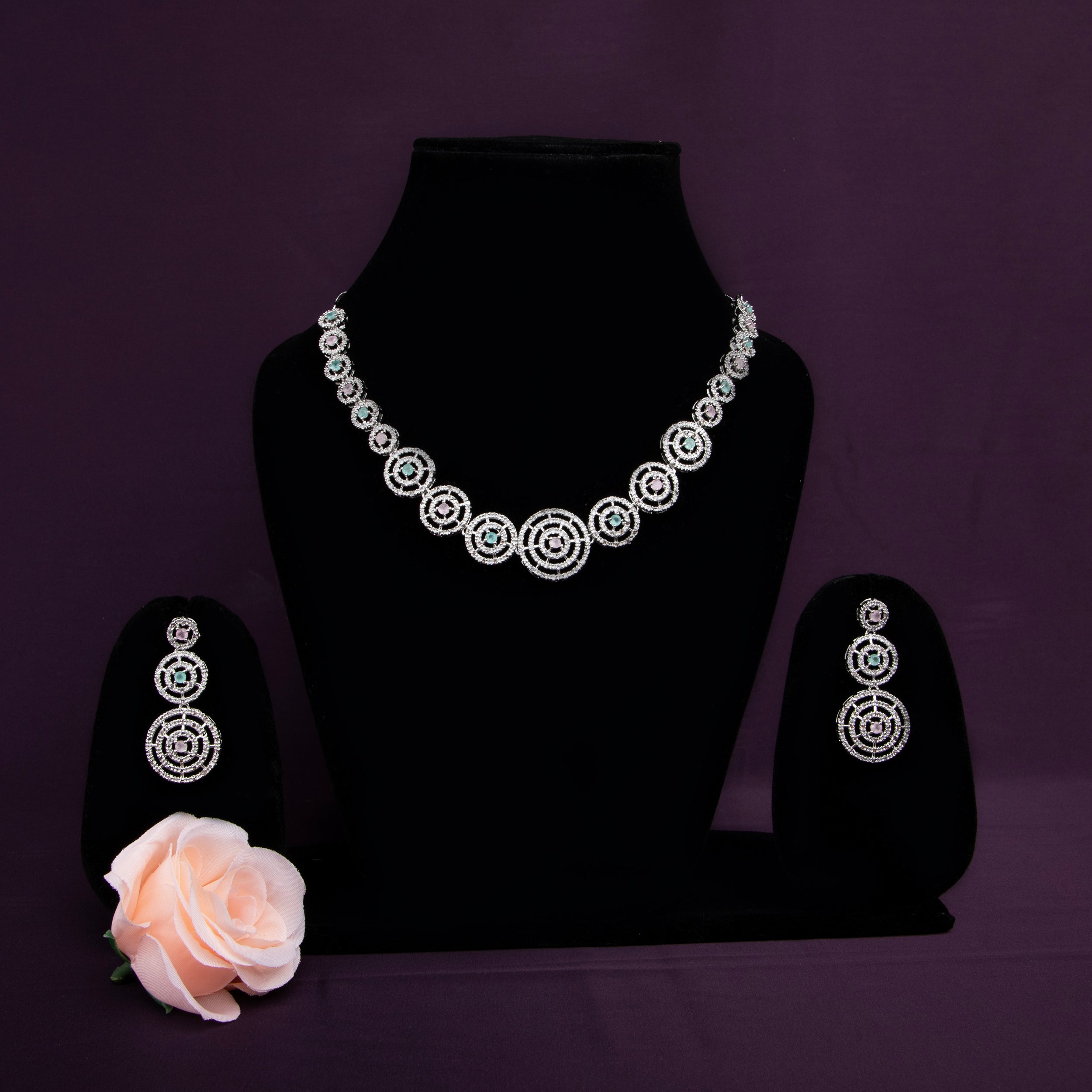 LA FILLE D'OR Cubic Zirconia Necklace Set with Earrings.