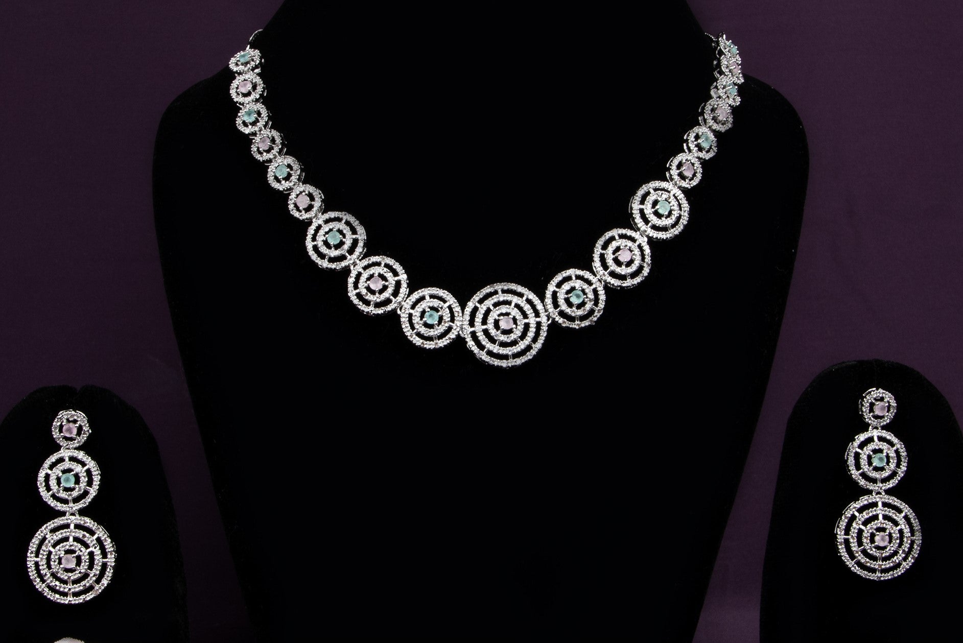 LA FILLE D'OR Cubic Zirconia Necklace Set with Earrings.