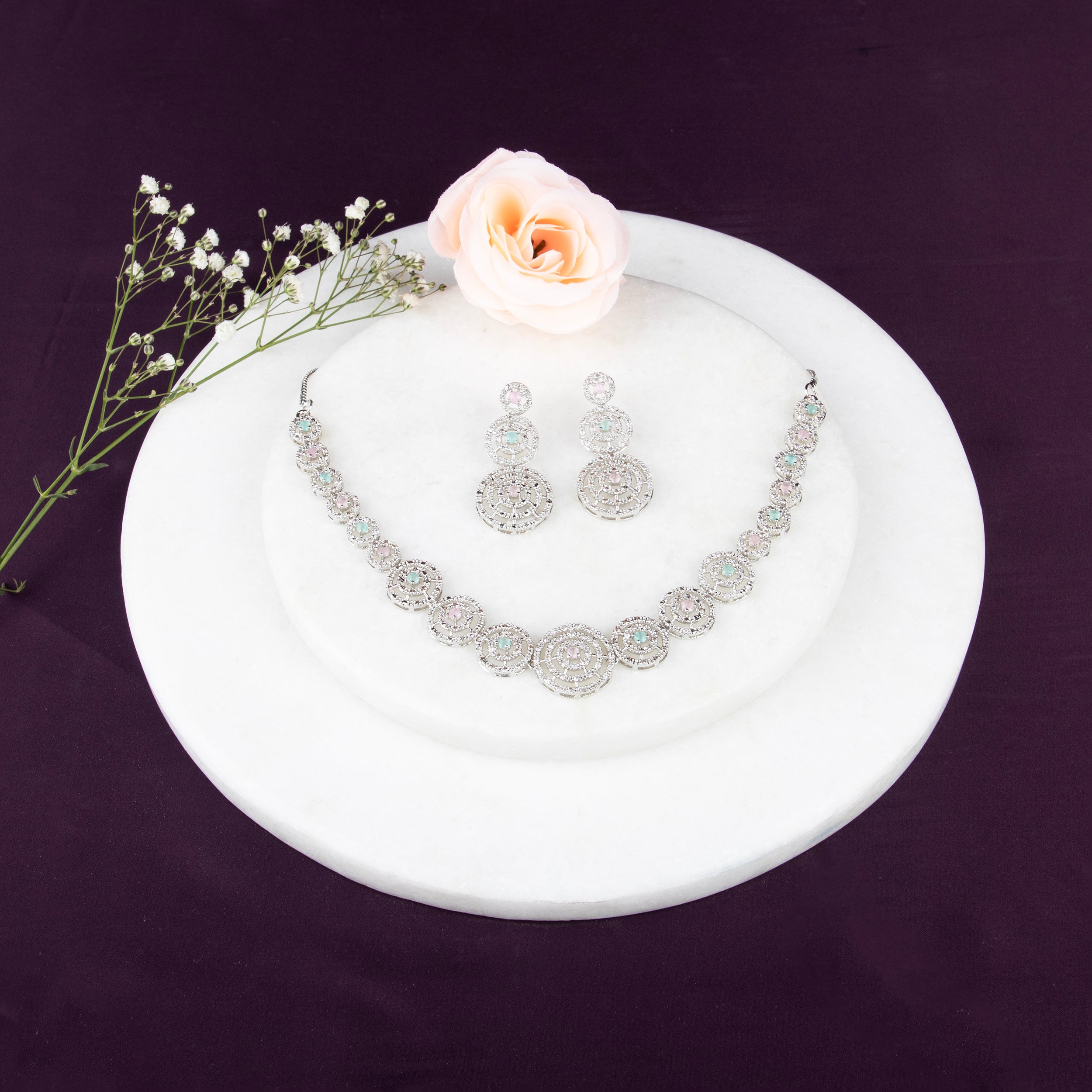 LA FILLE D'OR Cubic Zirconia Necklace Set with Earrings.