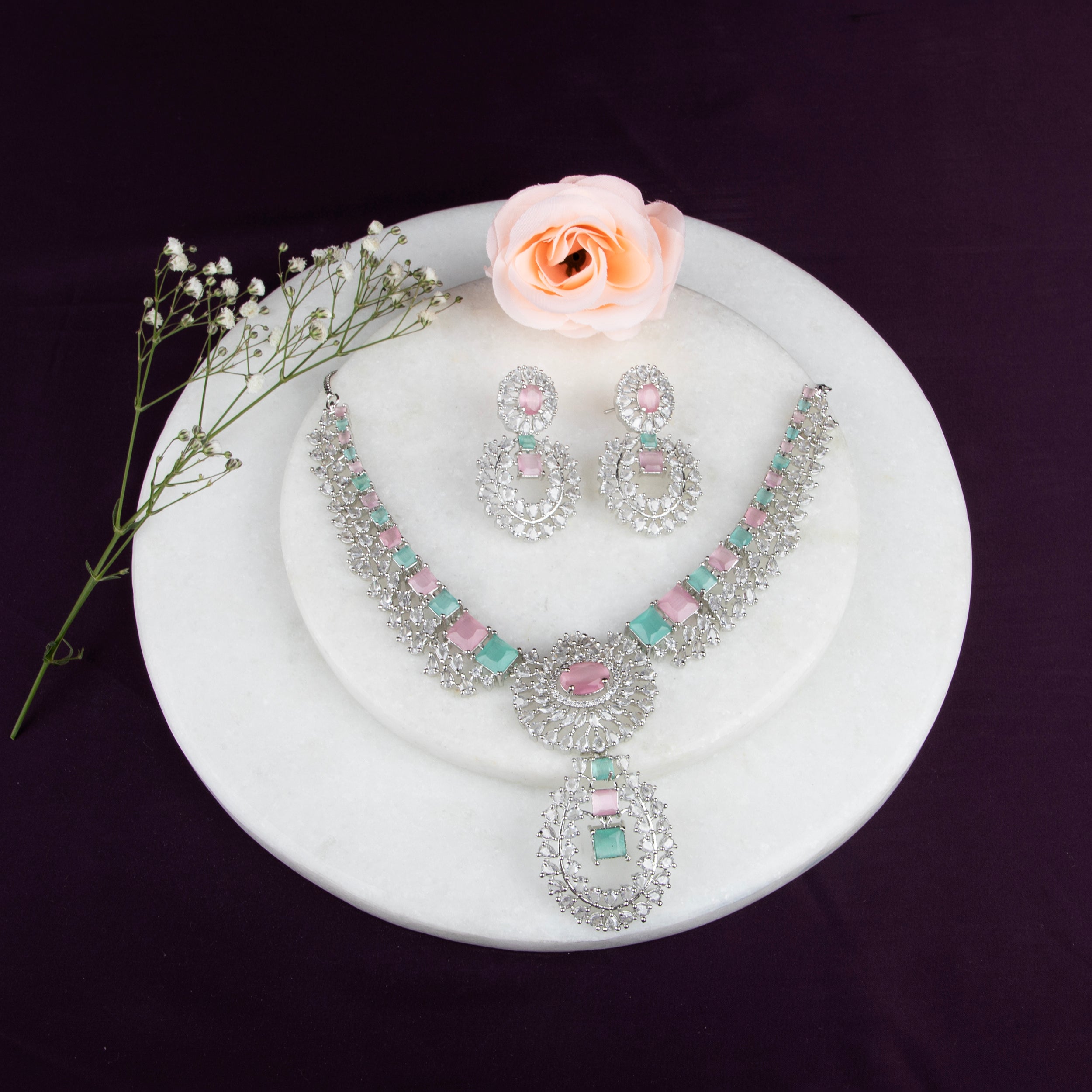 LA FILLE D'OR Cubic Zirconia Necklace and Earrings Set