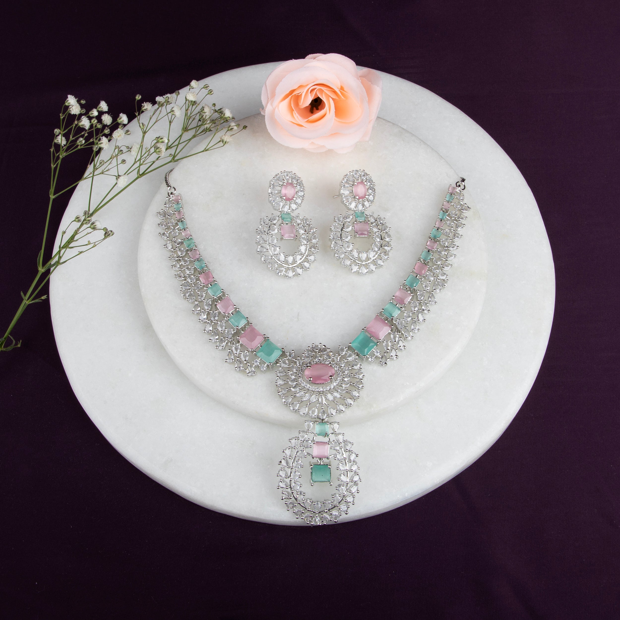 LA FILLE D'OR Cubic Zirconia Necklace and Earrings Set