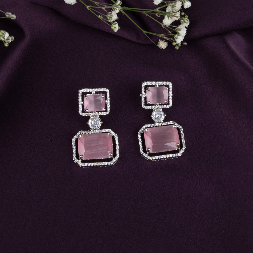 Emerald and Diamond Drop Earrings , Rectangles and Square Stones