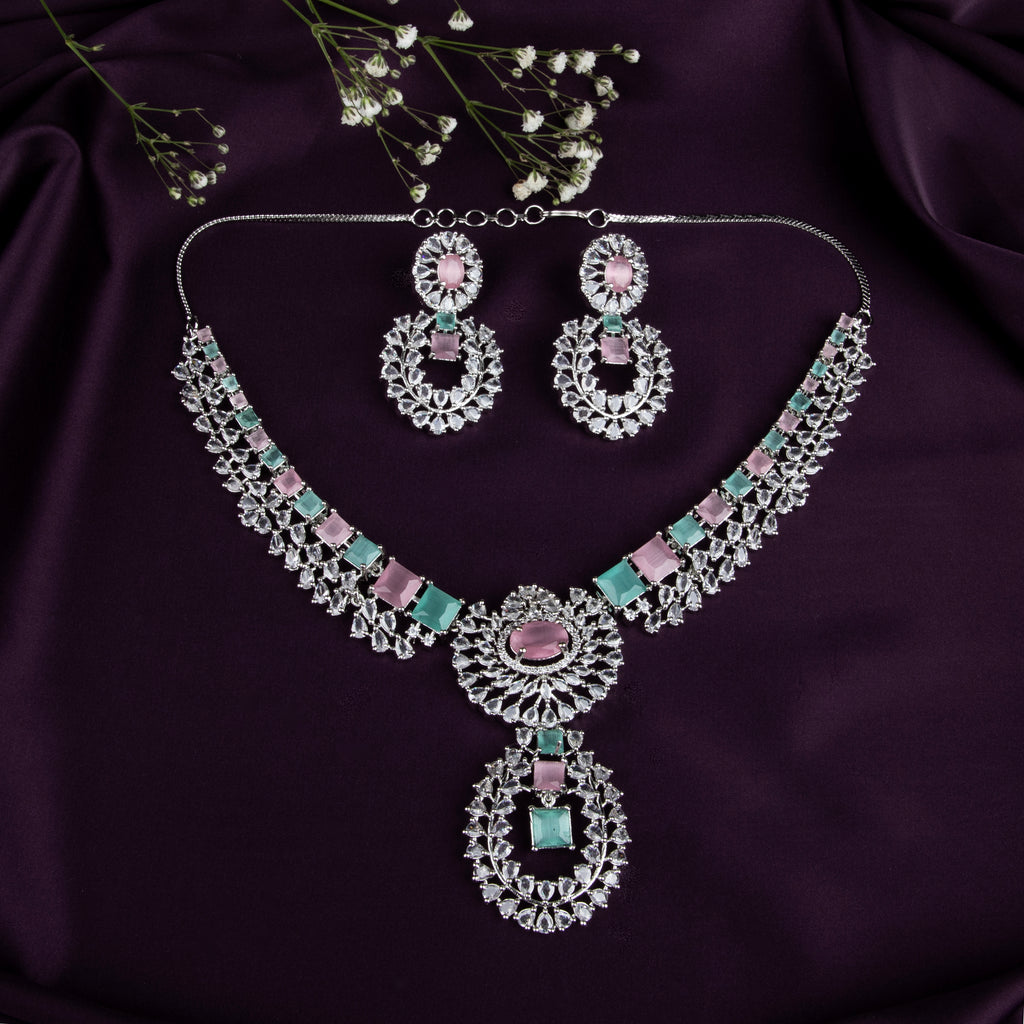 LA FILLE D'OR Cubic Zirconia Necklace and Earrings Set