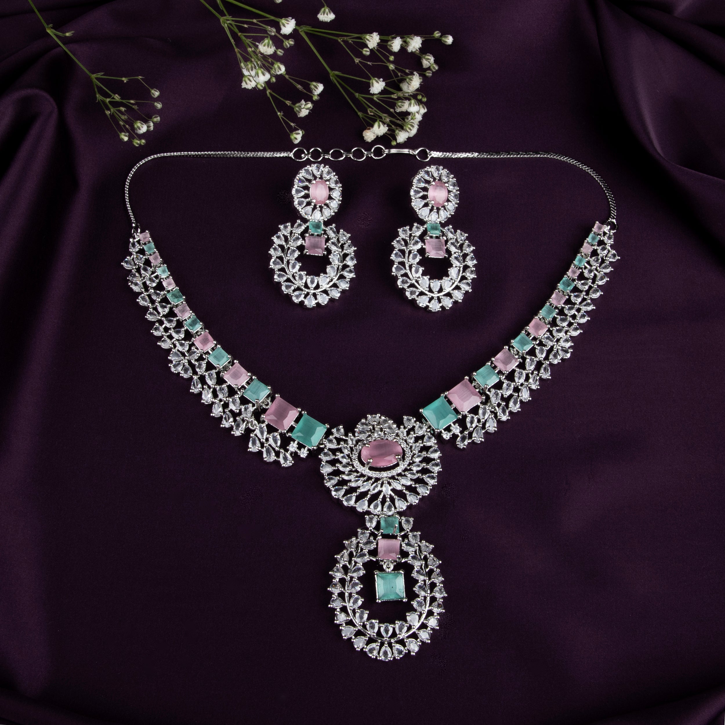 LA FILLE D'OR Cubic Zirconia Necklace and Earrings Set