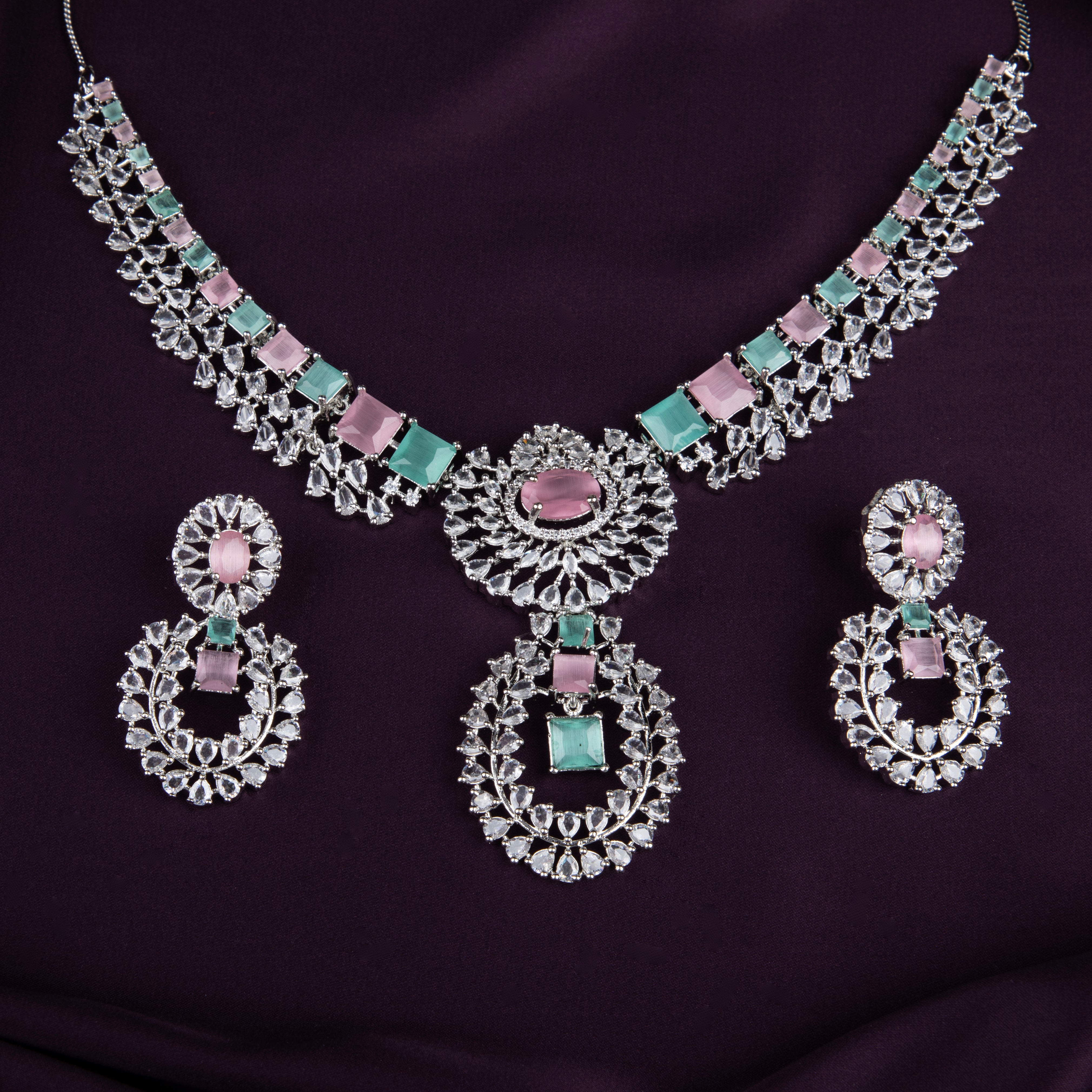 LA FILLE D'OR Cubic Zirconia Necklace and Earrings Set