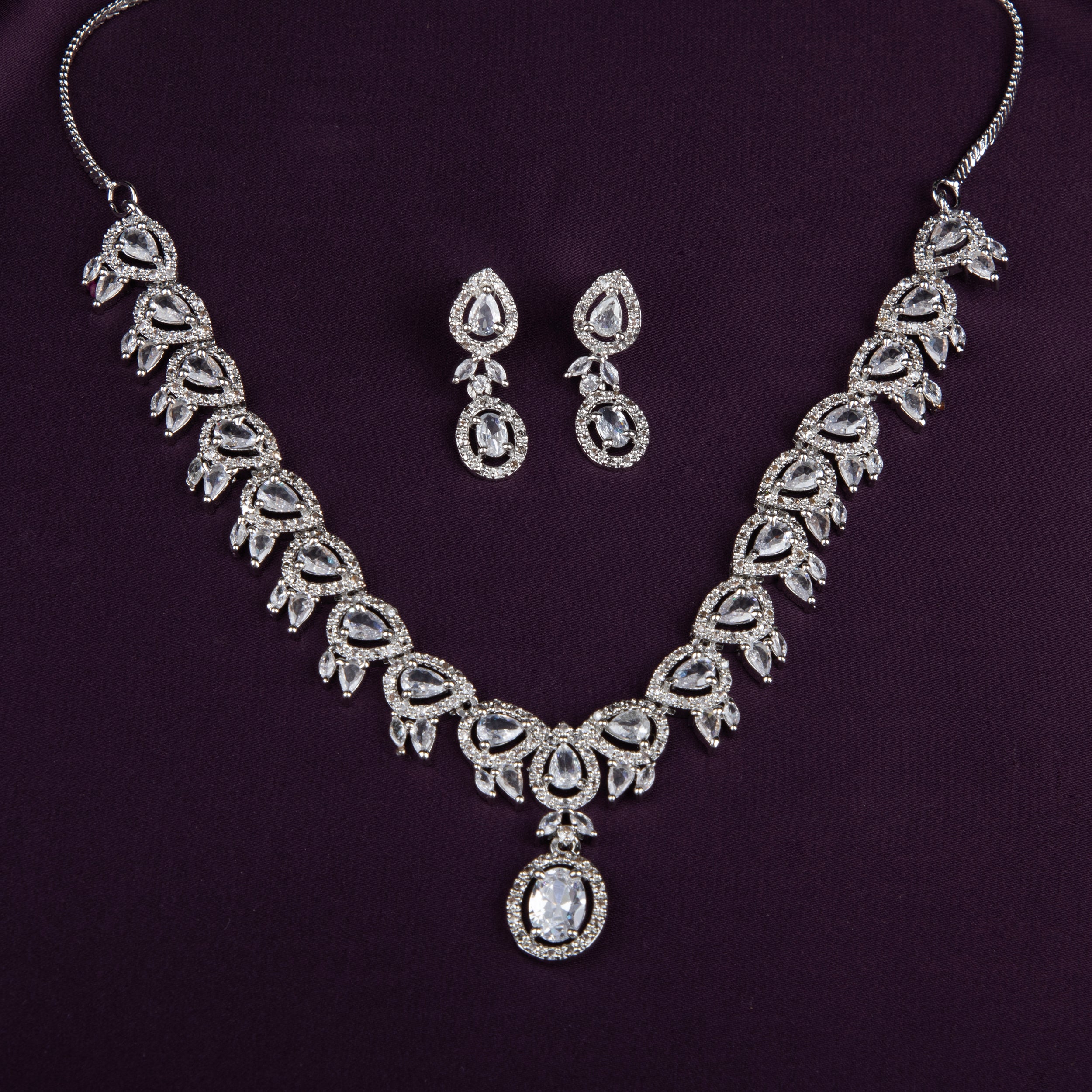 Elegant Cubic Zirconia Necklace Set with Drop Earrings.