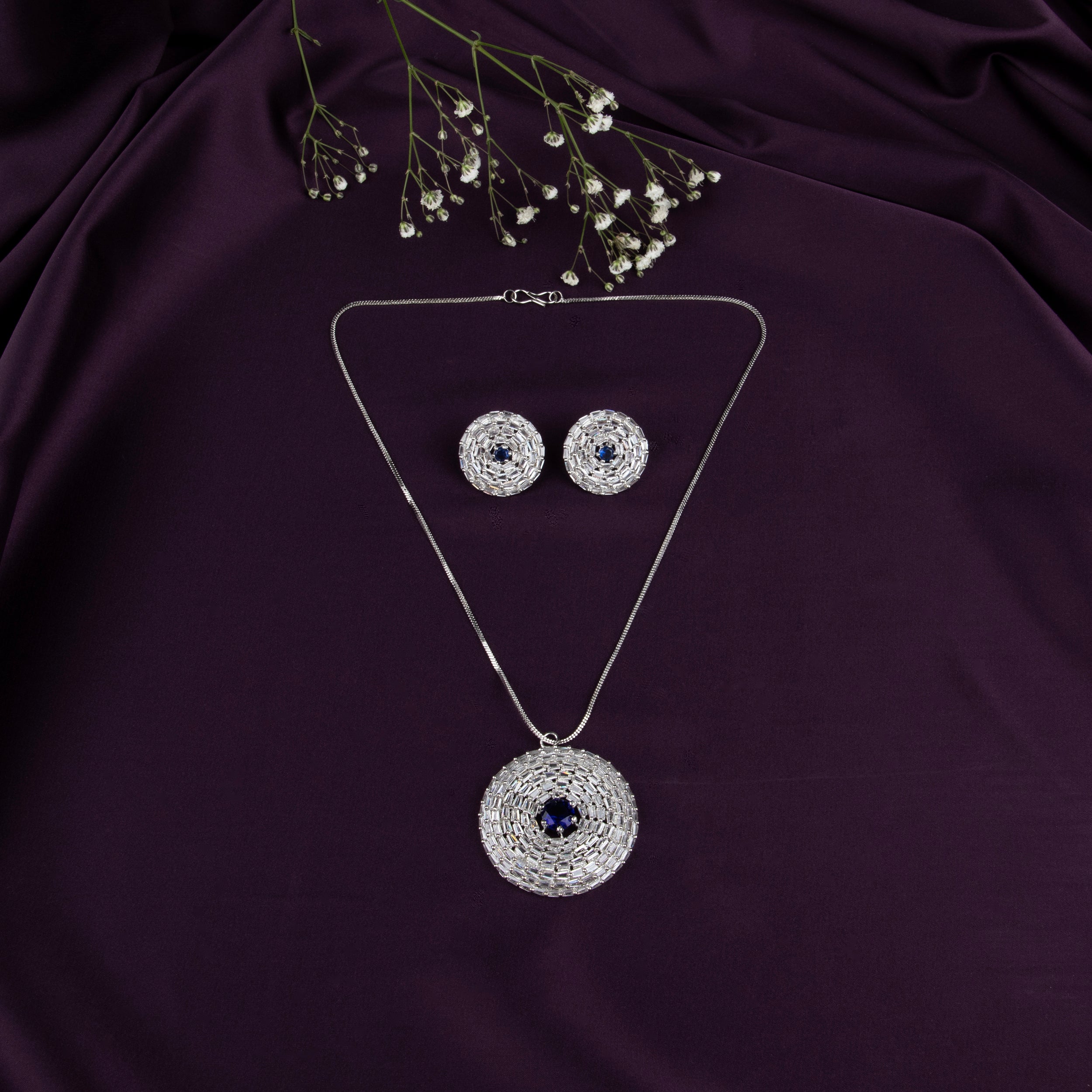 Jewellery Pendant Set with american diamonds with Earrings (BLUE, ONE SIZE)