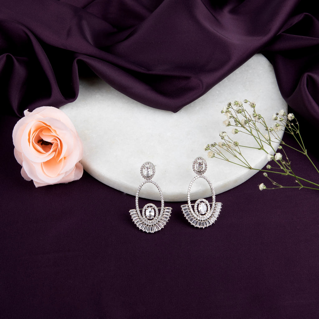 Elegant Oval Cubic Zirconia Chandelier Earrings