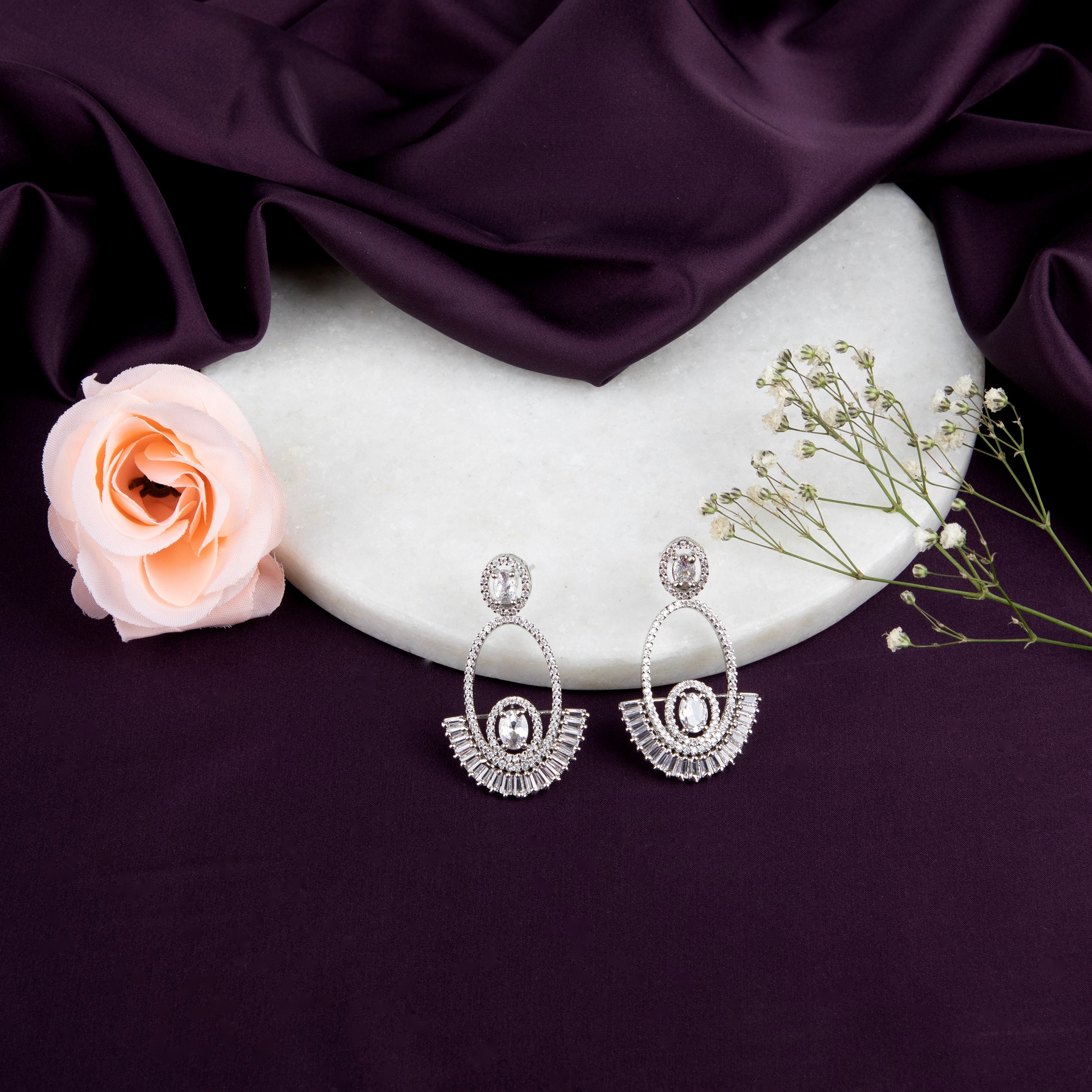 Elegant Oval Cubic Zirconia Chandelier Earrings