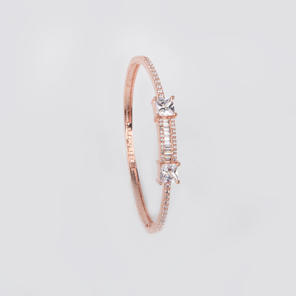 Rose Gold colour Bangle Bracelet with Cubic Zirconia Stones