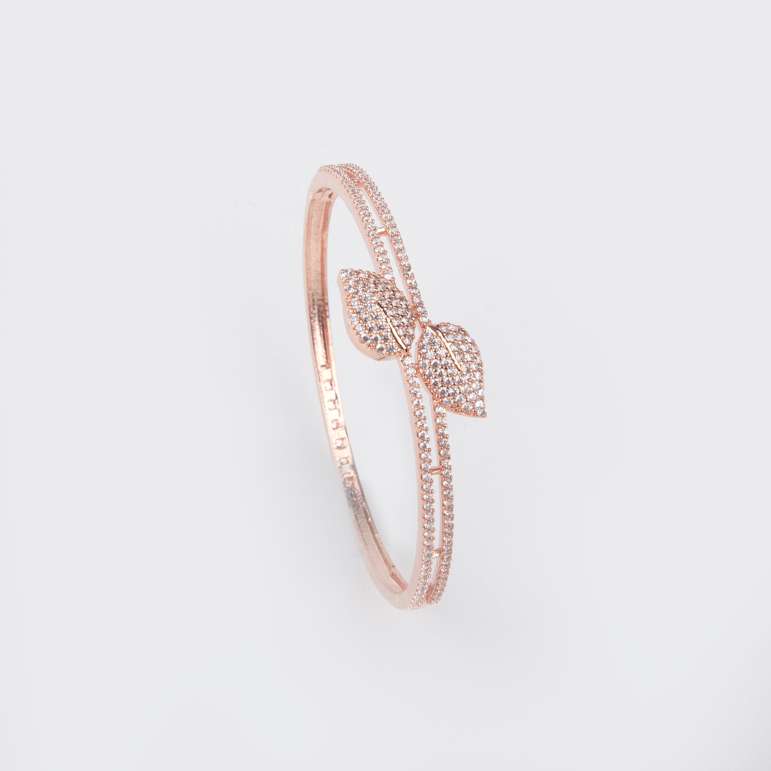 Rose Gold Colour American Diamond Accent Bow Bangle Bracelet