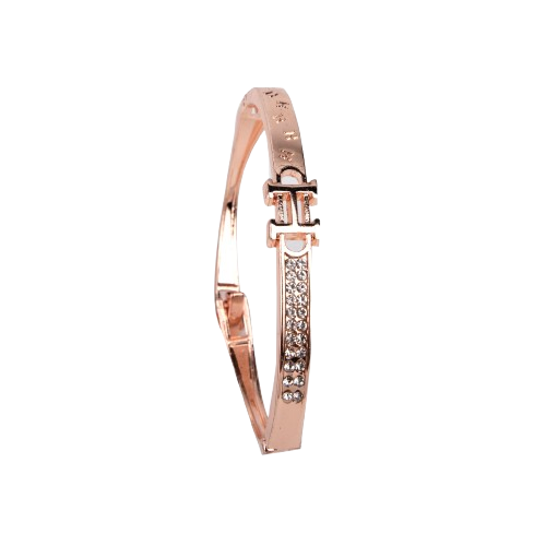 LA FILLE D'OR Elegant Crystal Rhinestone Bangle Bracelet, Rose Gold toned, Double Bow Design (ROSE GOLD, One Size)