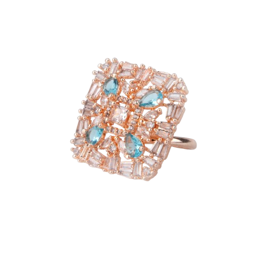 Elegant ring with mint green stones, American Diamonds